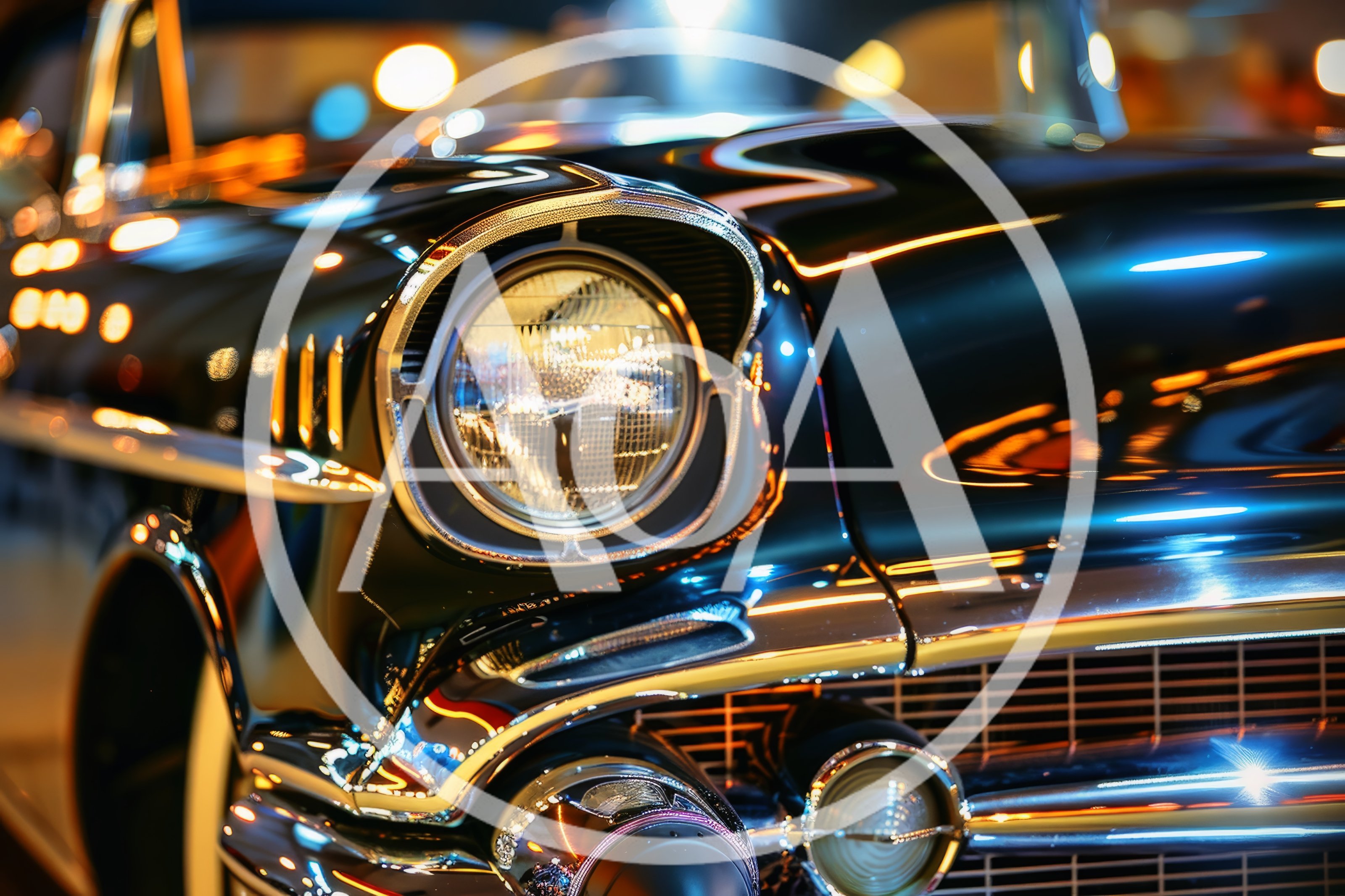 Close Up Of A Vintage Classic Car Headlight