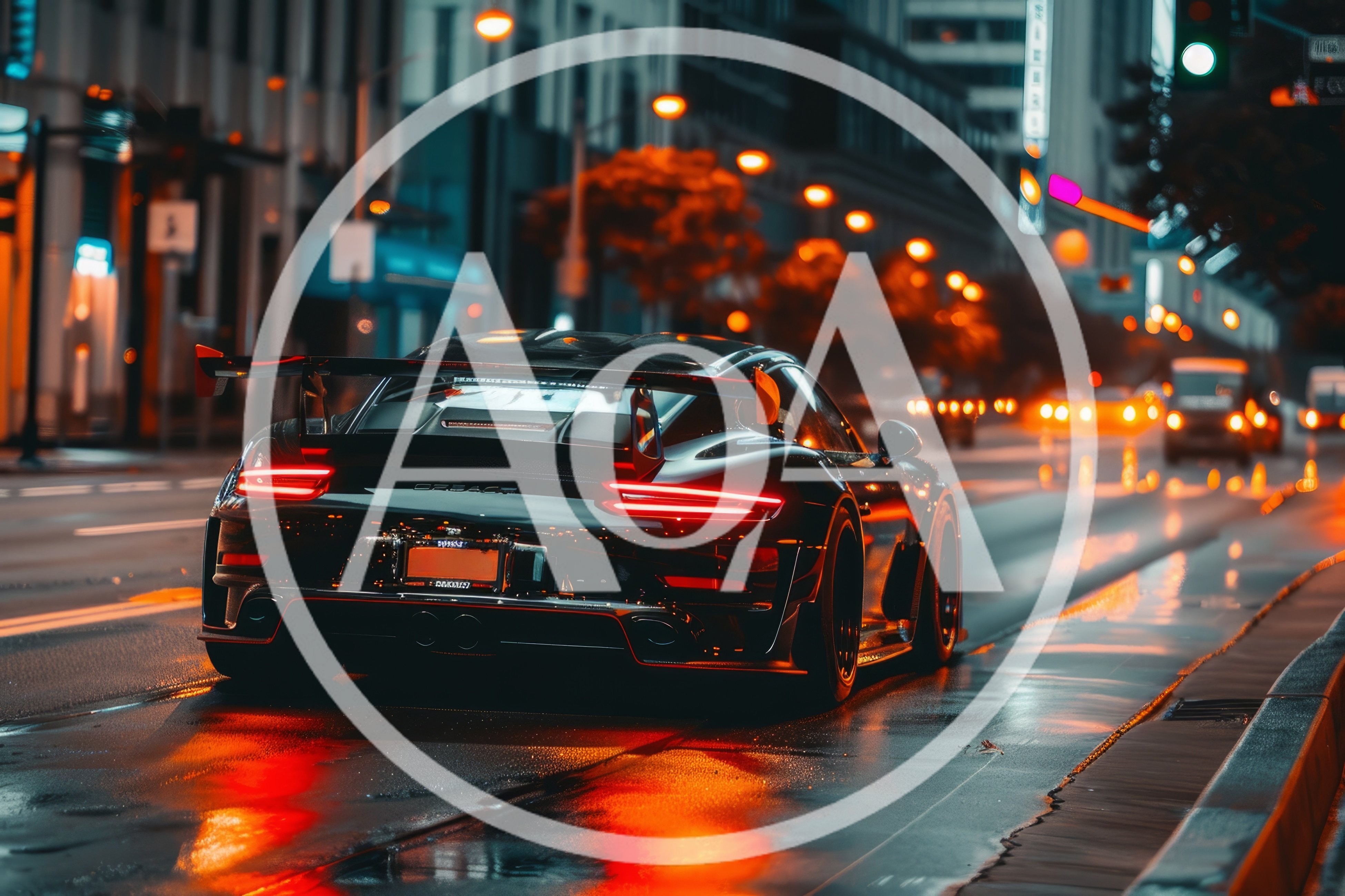 Black Sports Car Driving Through City Street At Night