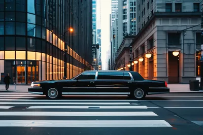 Black Limousine Parked on City Crosswalk