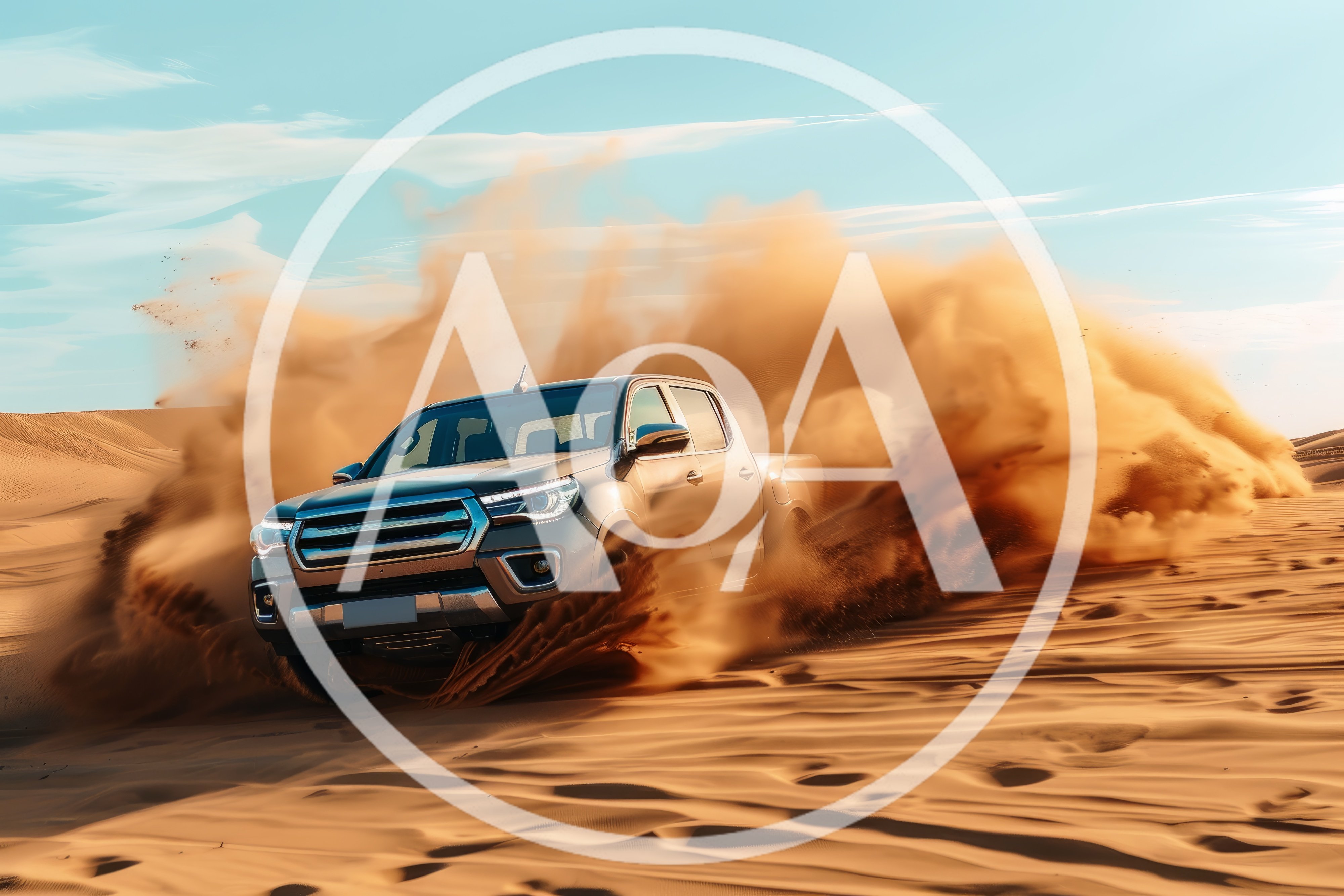 Pickup Truck Drifting Through Desert Sand Dunes
