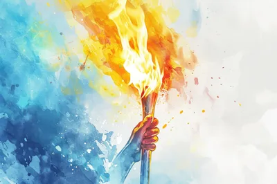 Watercolor Illustration Of A Hand Holding A Burning Torch