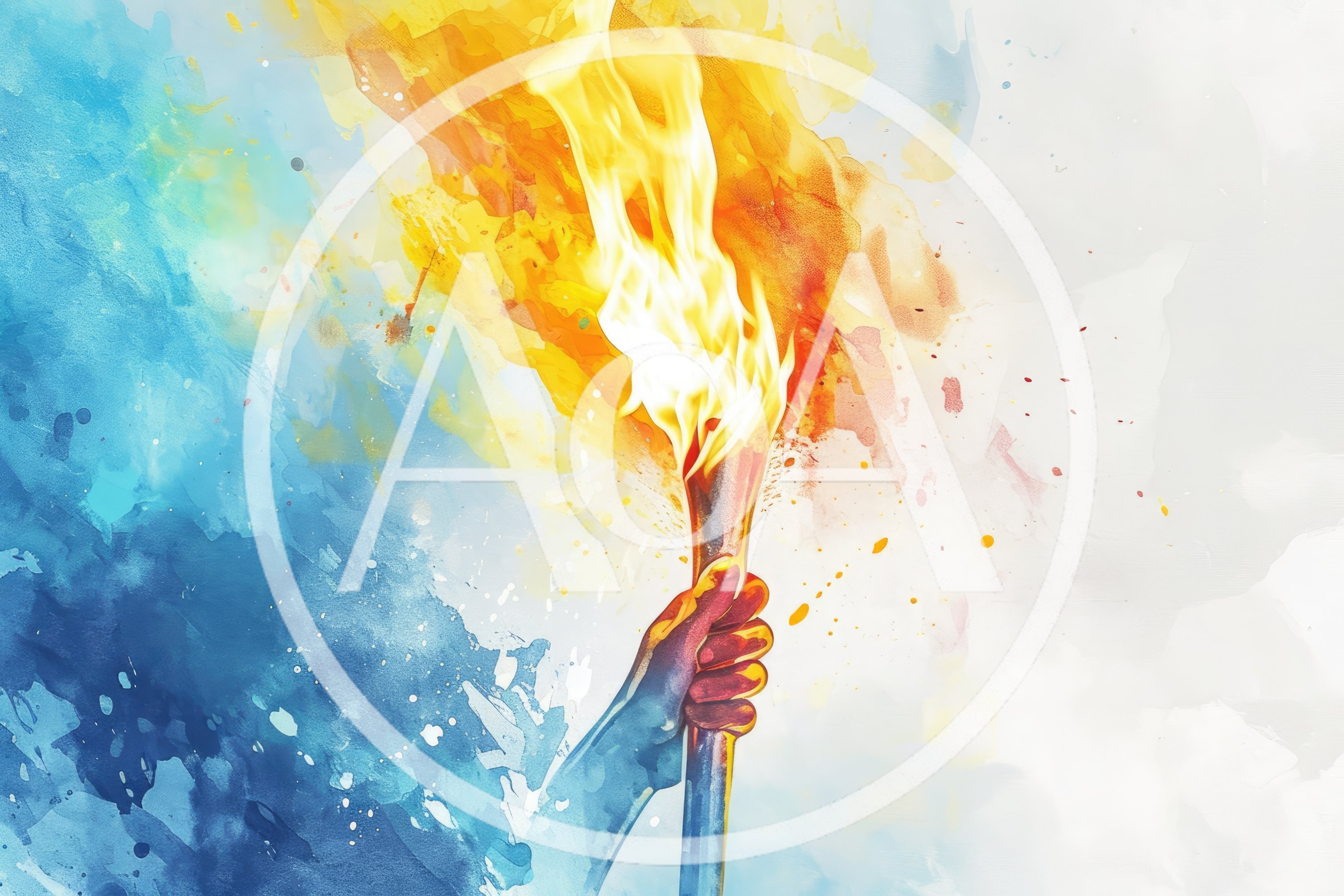 Watercolor Illustration Of A Hand Holding A Burning Torch