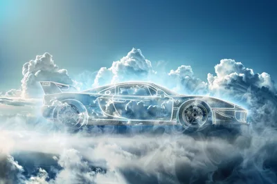 Ethereal Sports Car Floating Among Clouds