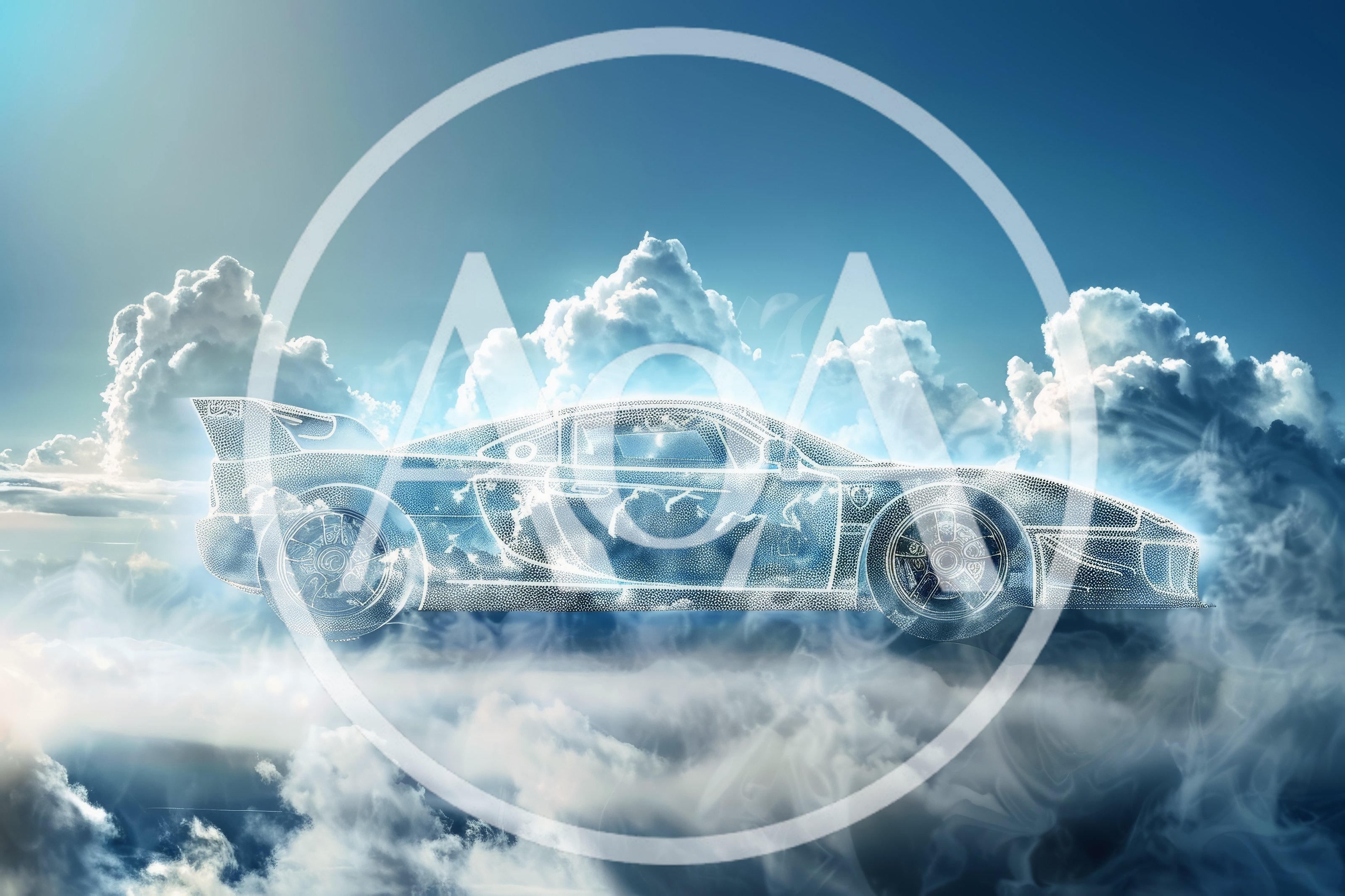 Ethereal Sports Car Floating Among Clouds