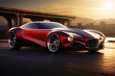 Futuristic Red Concept Sports Car At Sunset