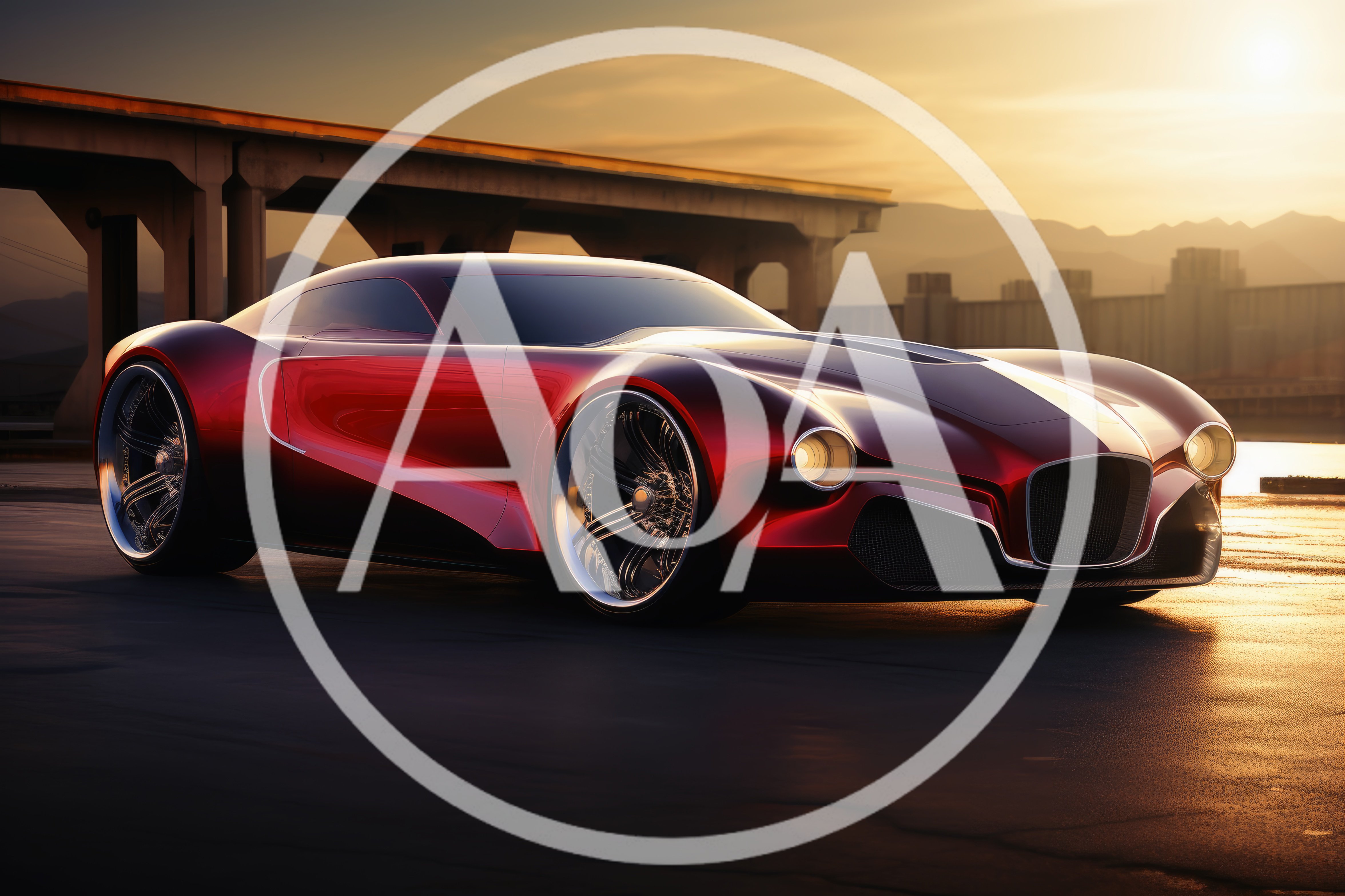 Futuristic Red Concept Sports Car At Sunset