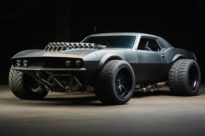 Custom Matte Black Muscle Car In Studio