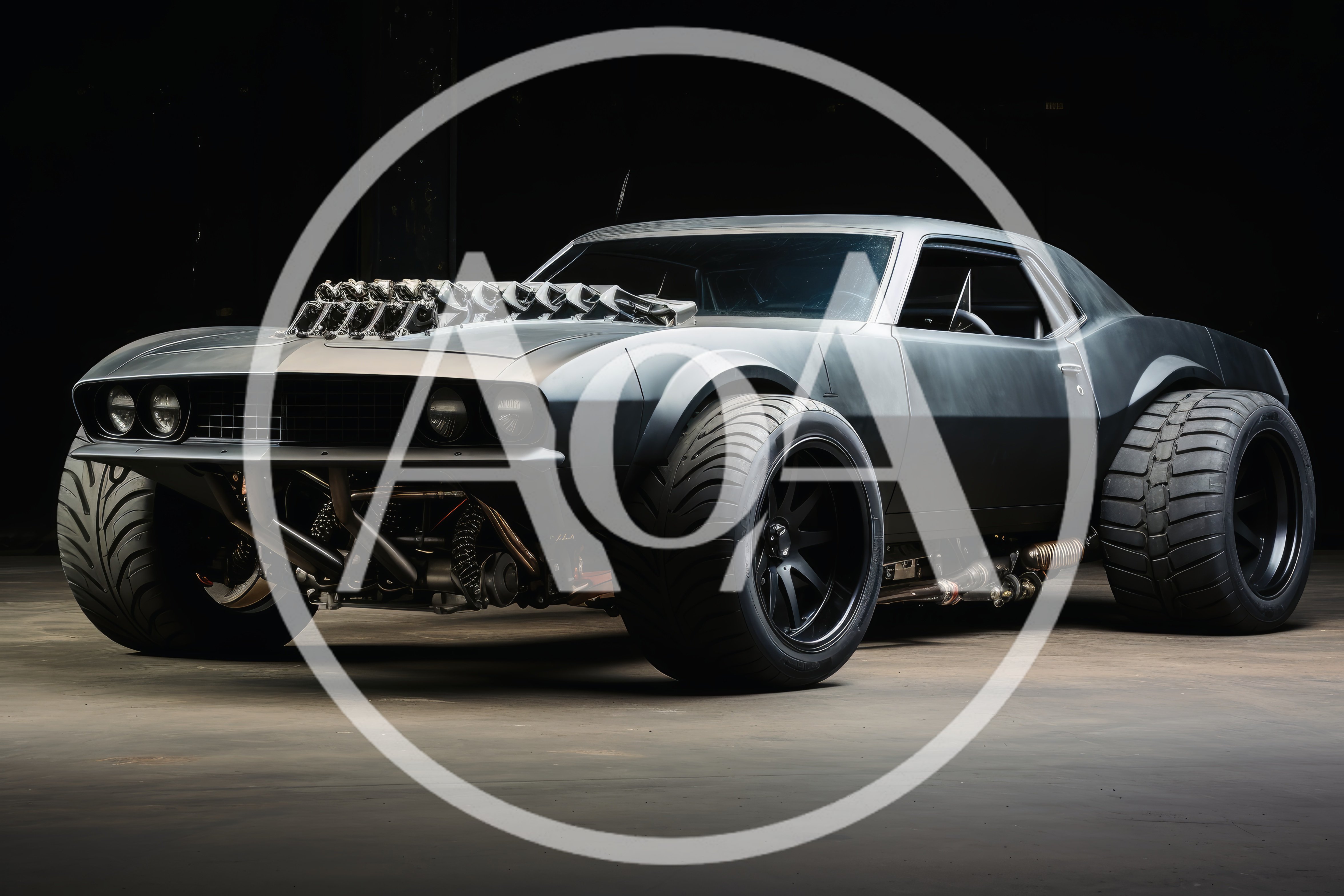 Custom Matte Black Muscle Car In Studio