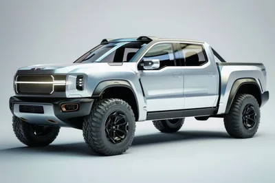 Modern Silver Electric Pickup Truck Concept