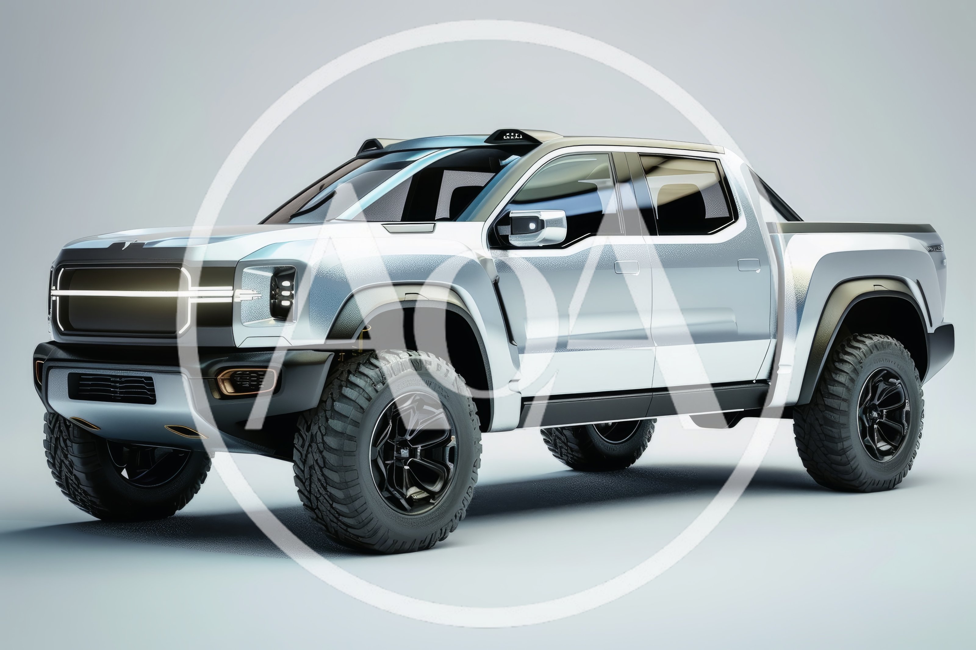 Modern Silver Electric Pickup Truck Concept