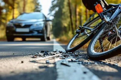 Bicycle Accident Scene With Debris On Road
