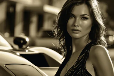 Elegant Woman Posing Beside A Luxury Sports Car
