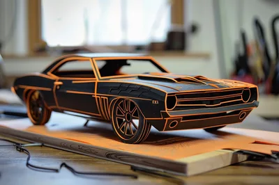Black And Orange Laser Cut Model Muscle Car