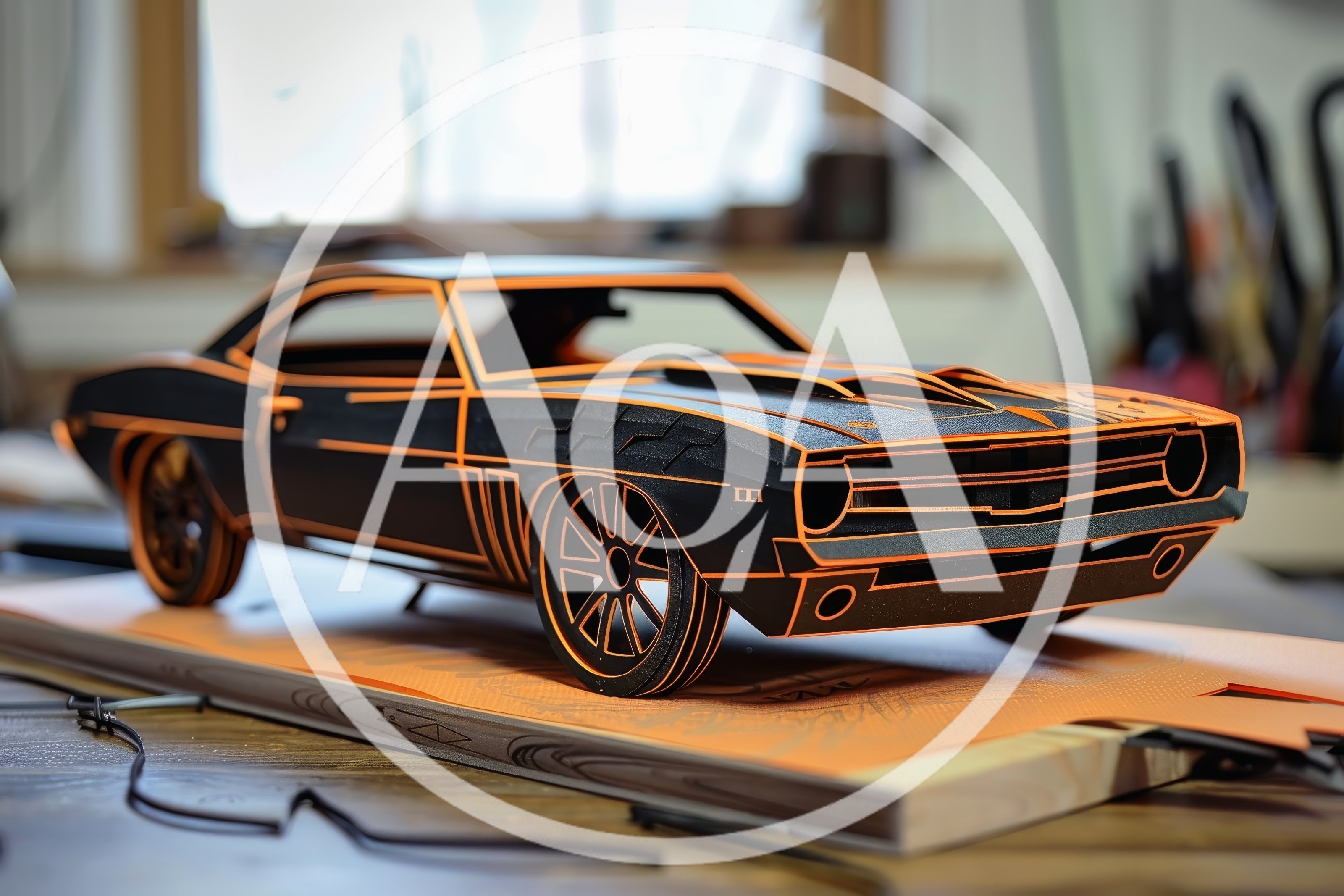 Black And Orange Laser Cut Model Muscle Car