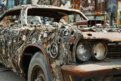 Rusty Abandoned Muscle Car Covered In Scrap Metal