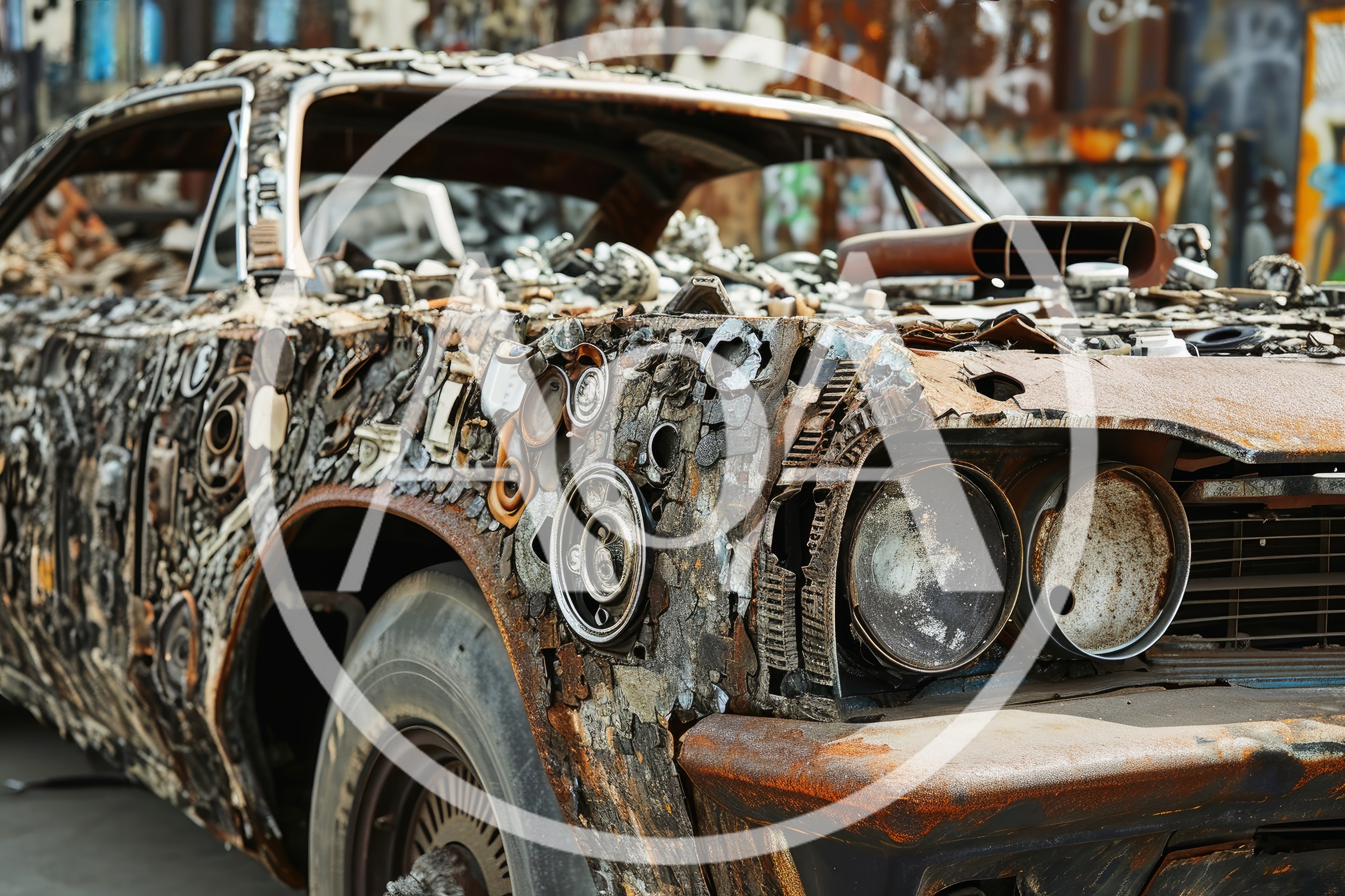 Rusty Abandoned Muscle Car Covered In Scrap Metal