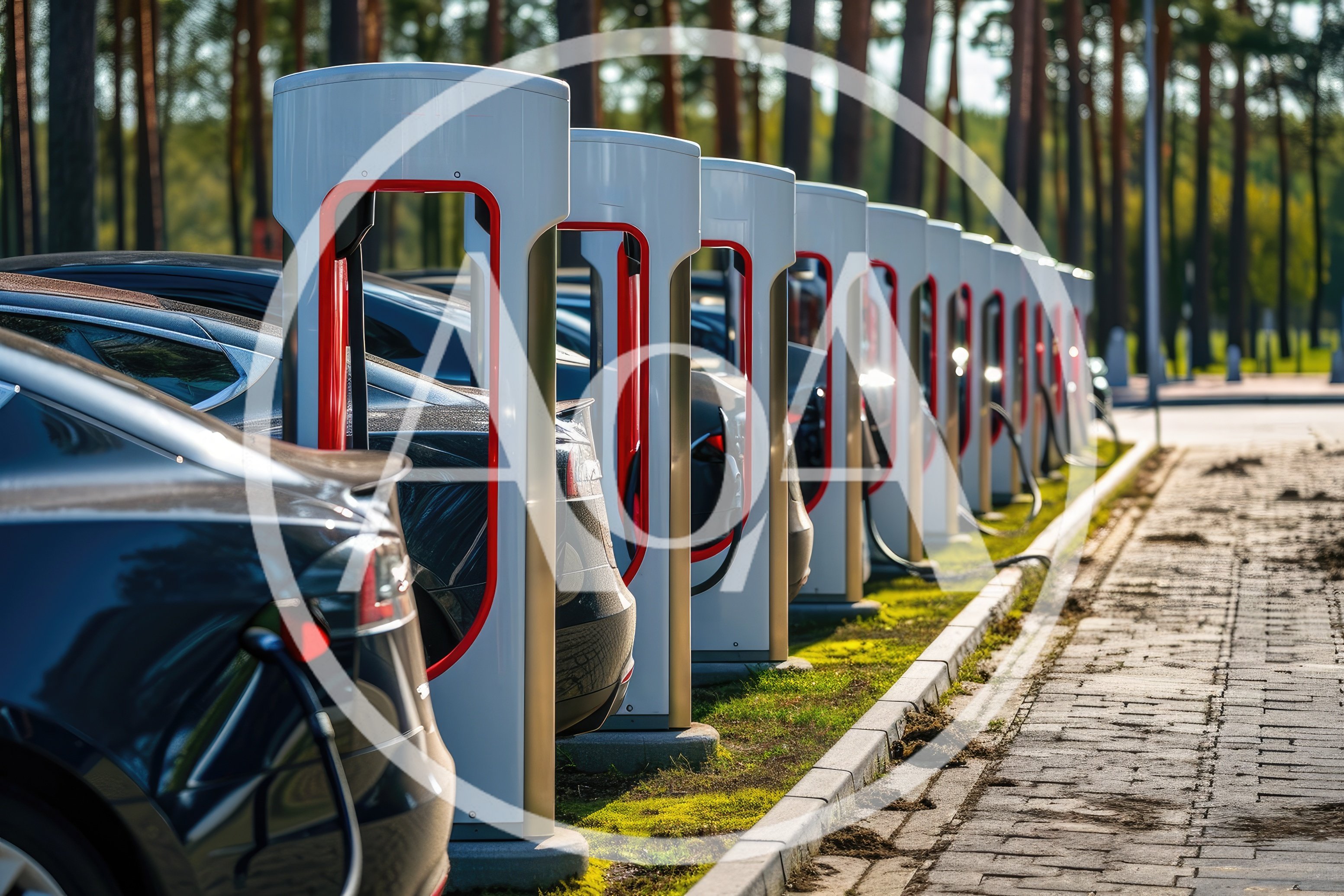 Electric Vehicle Charging Station In A Forest Setting