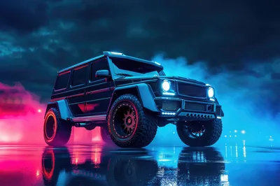 Modified Black SUV With Neon Lighting Effects