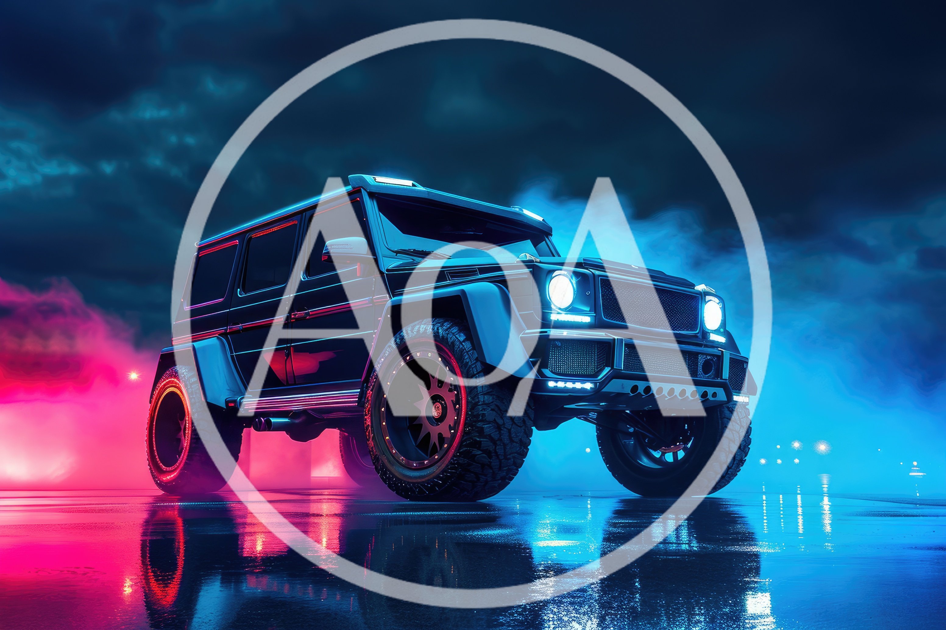 Modified Black SUV With Neon Lighting Effects