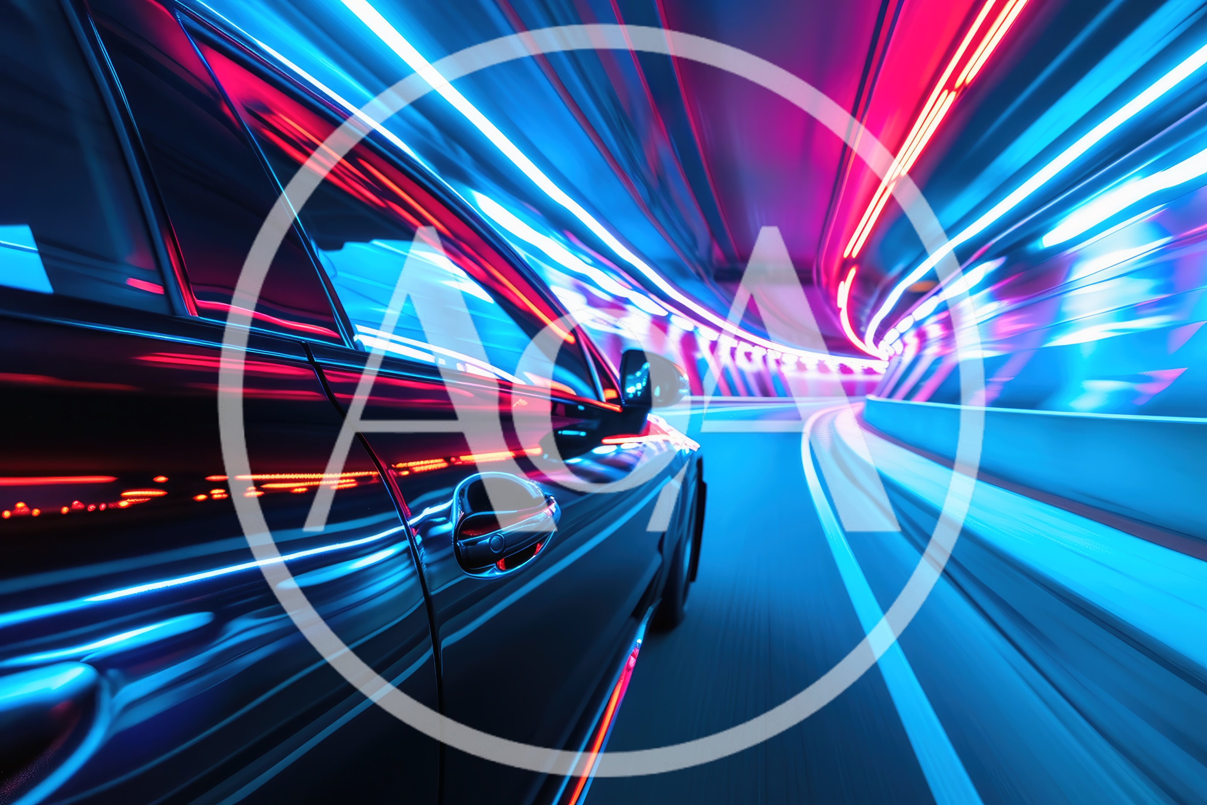 Black Car Driving Through Neon Lit Tunnel