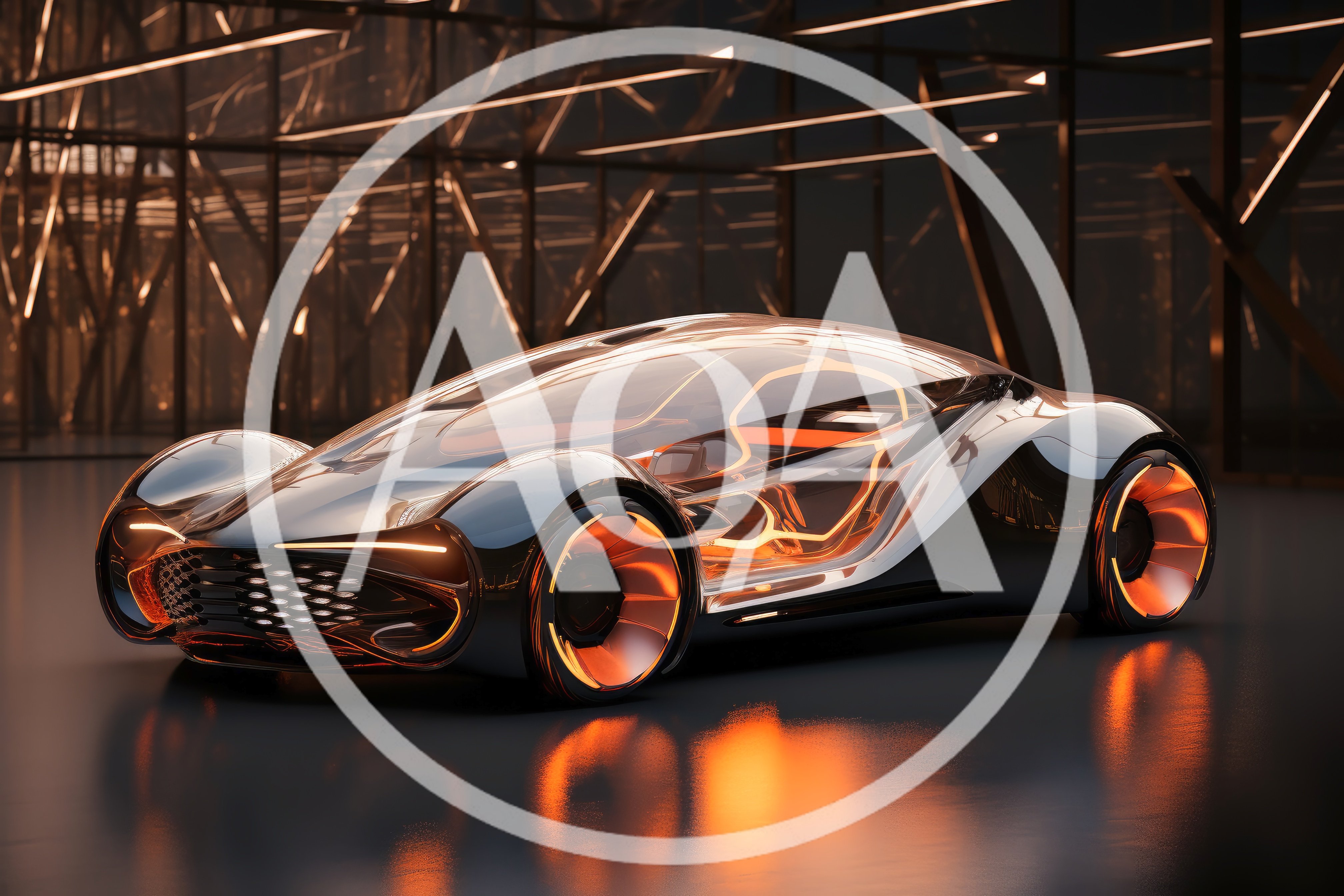 Futuristic Concept Car In Dark Industrial Studio