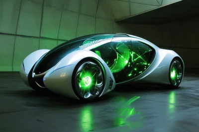 Futuristic Concept Car With Glowing Green Wheels