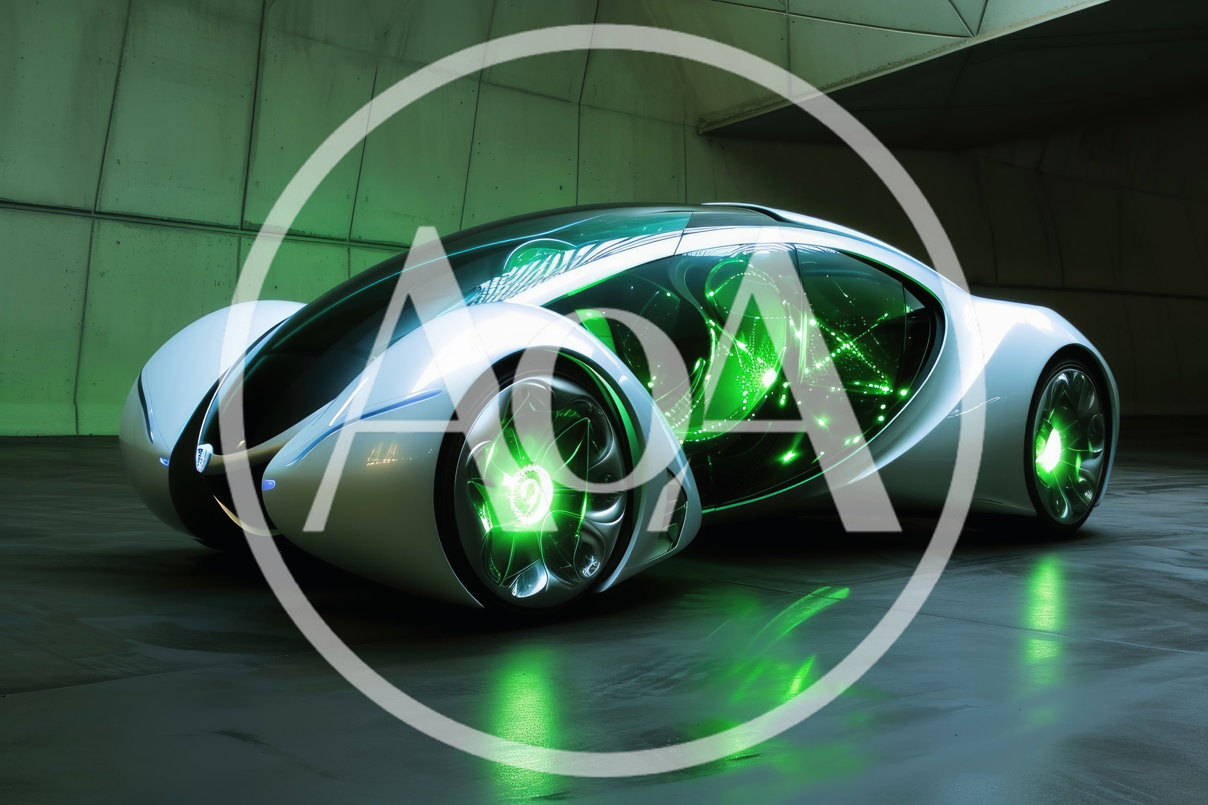 Futuristic Concept Car With Glowing Green Wheels