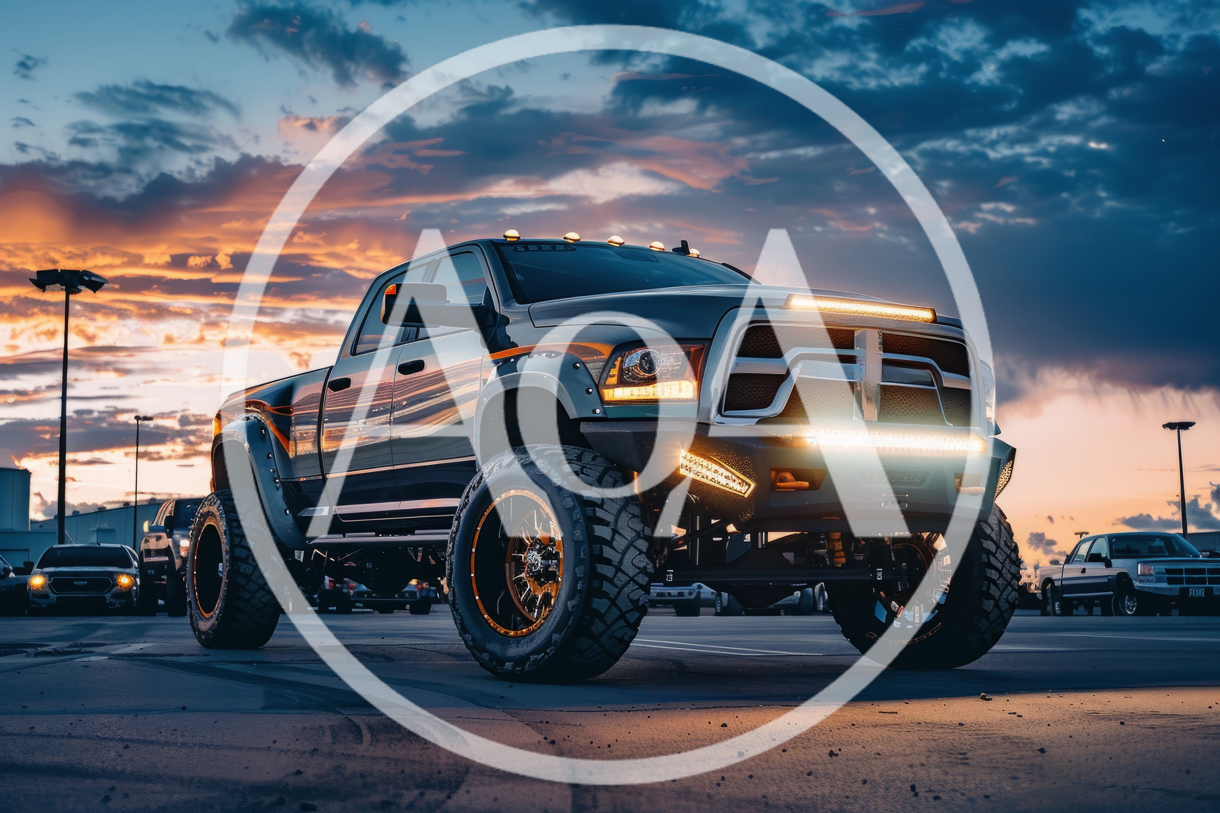 Custom Lifted Pickup Truck at Sunset