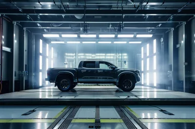 Modern Pickup Truck Inside Industrial Testing Facility