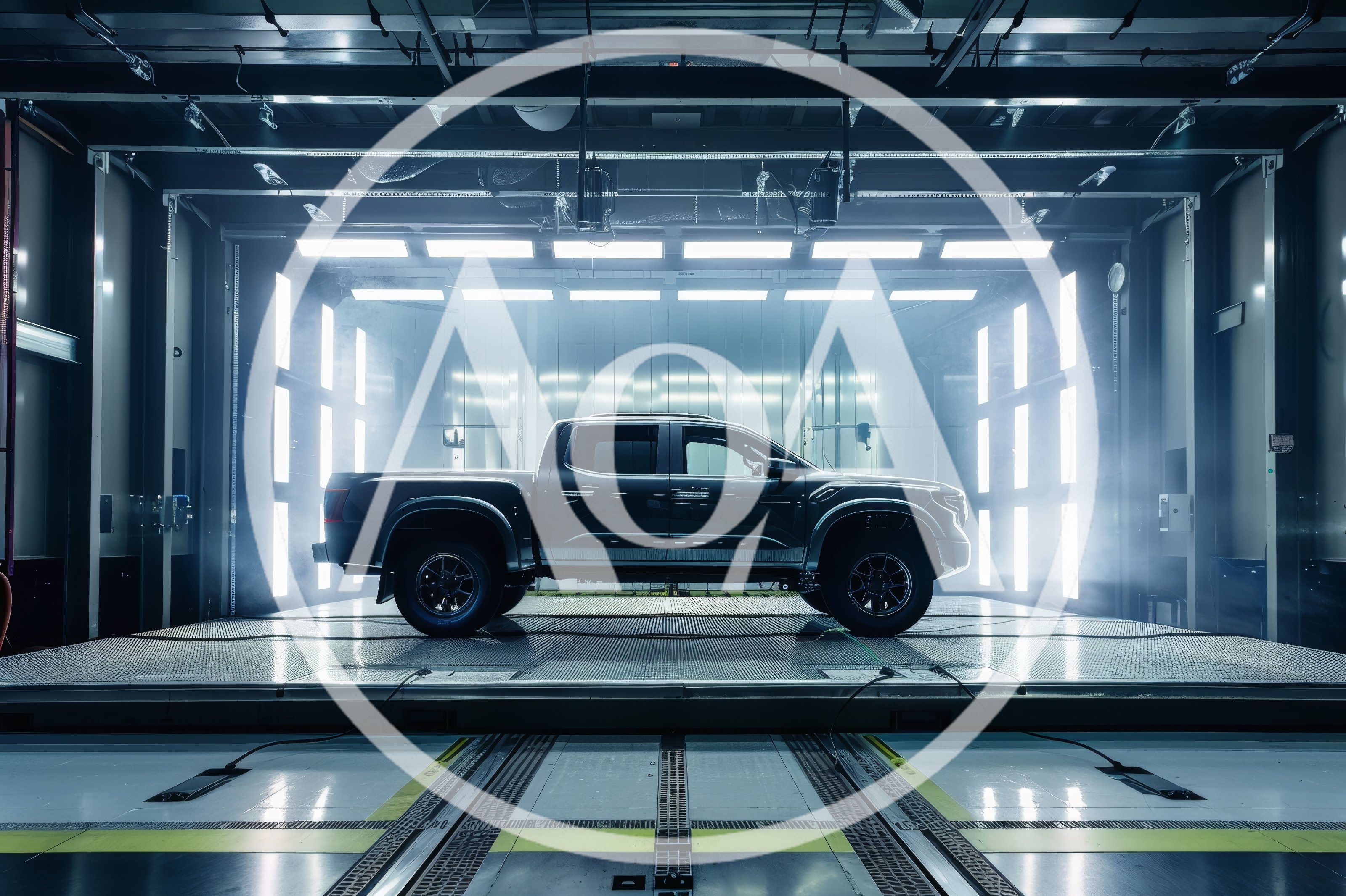 Modern Pickup Truck Inside Industrial Testing Facility