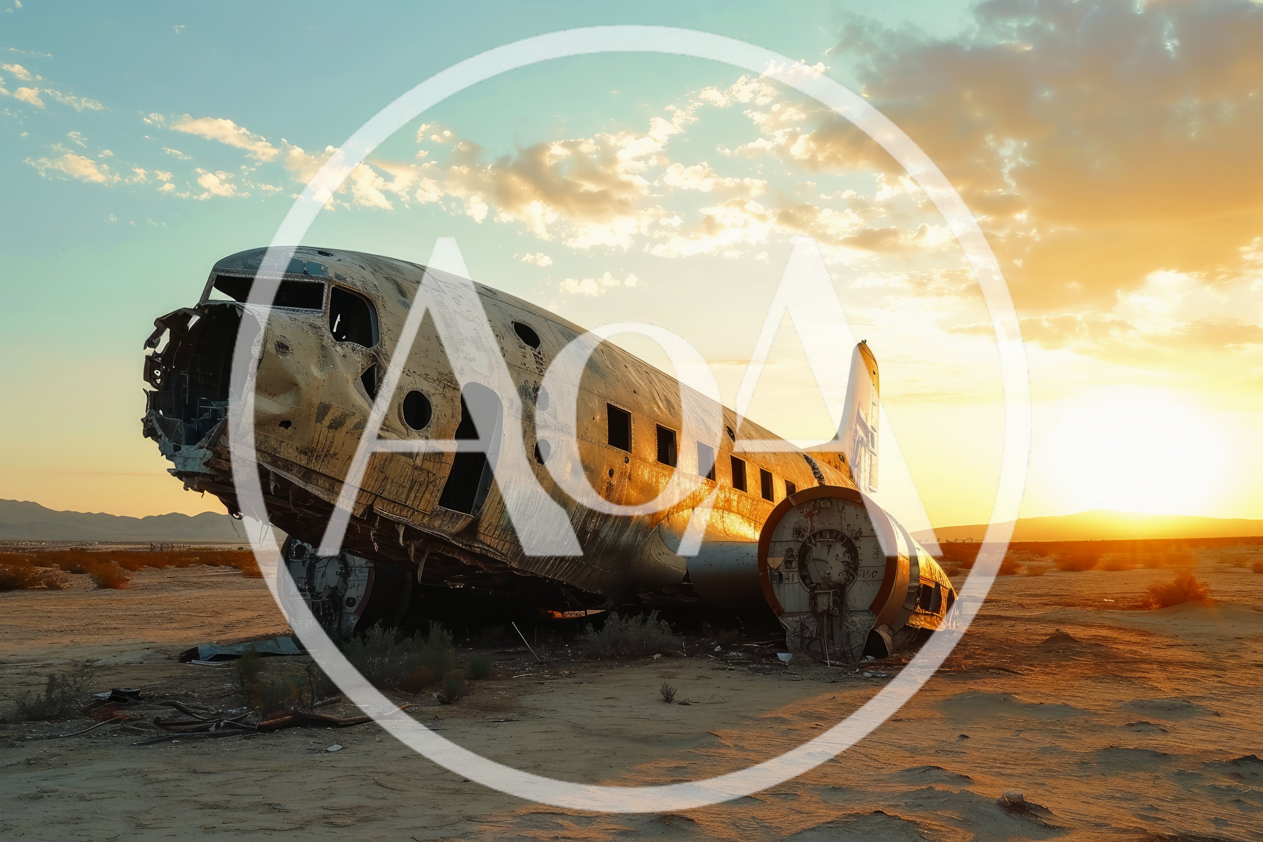 Abandoned Vintage Airplane Wreckage In Desert Landscape