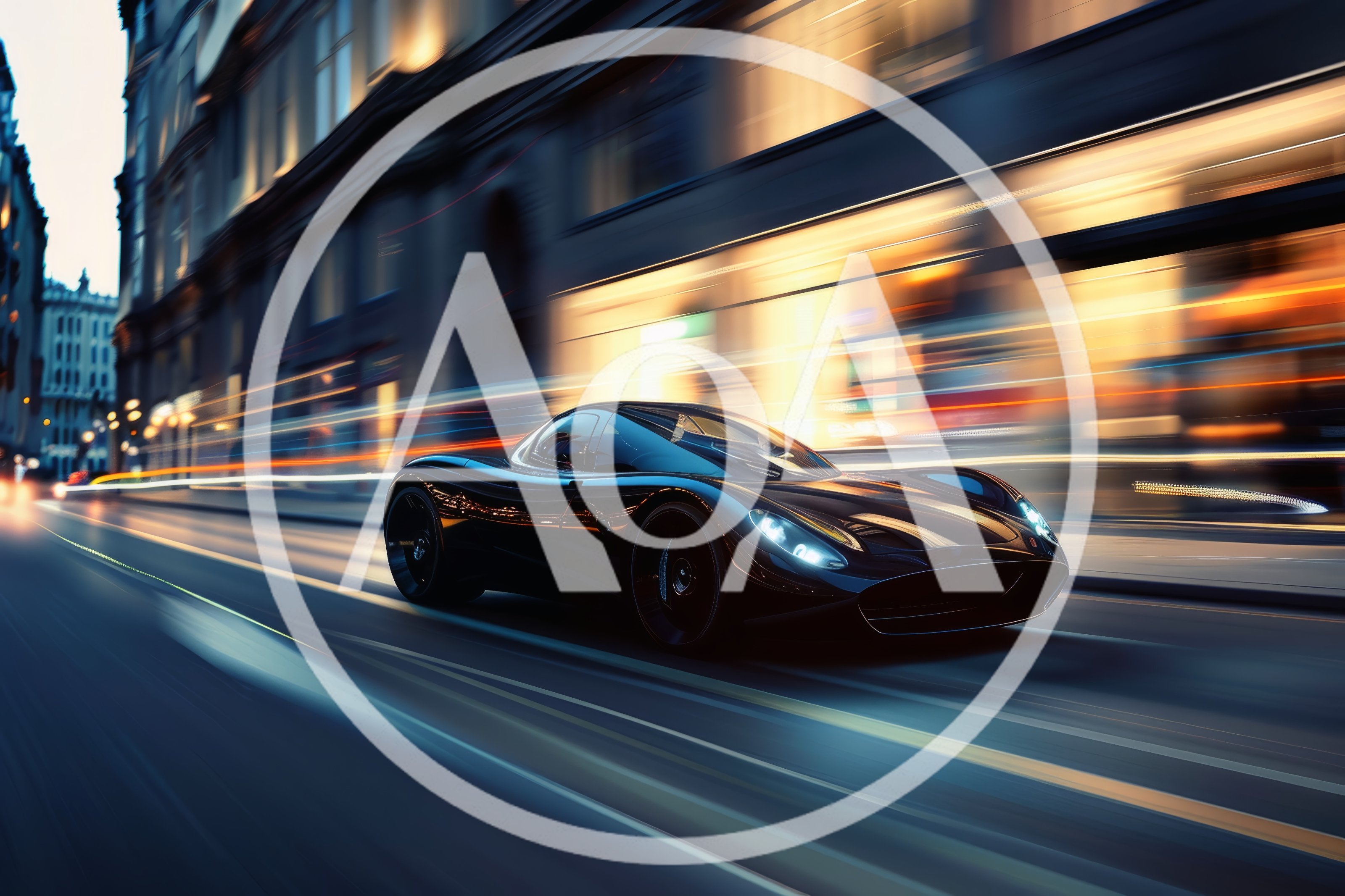 Sleek Black Sports Car Speeding Through City Streets