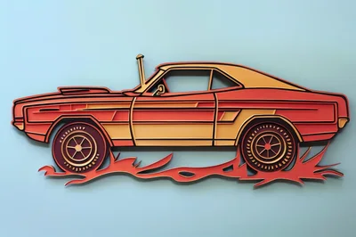 Layered Wood Art Of A Classic Muscle Car