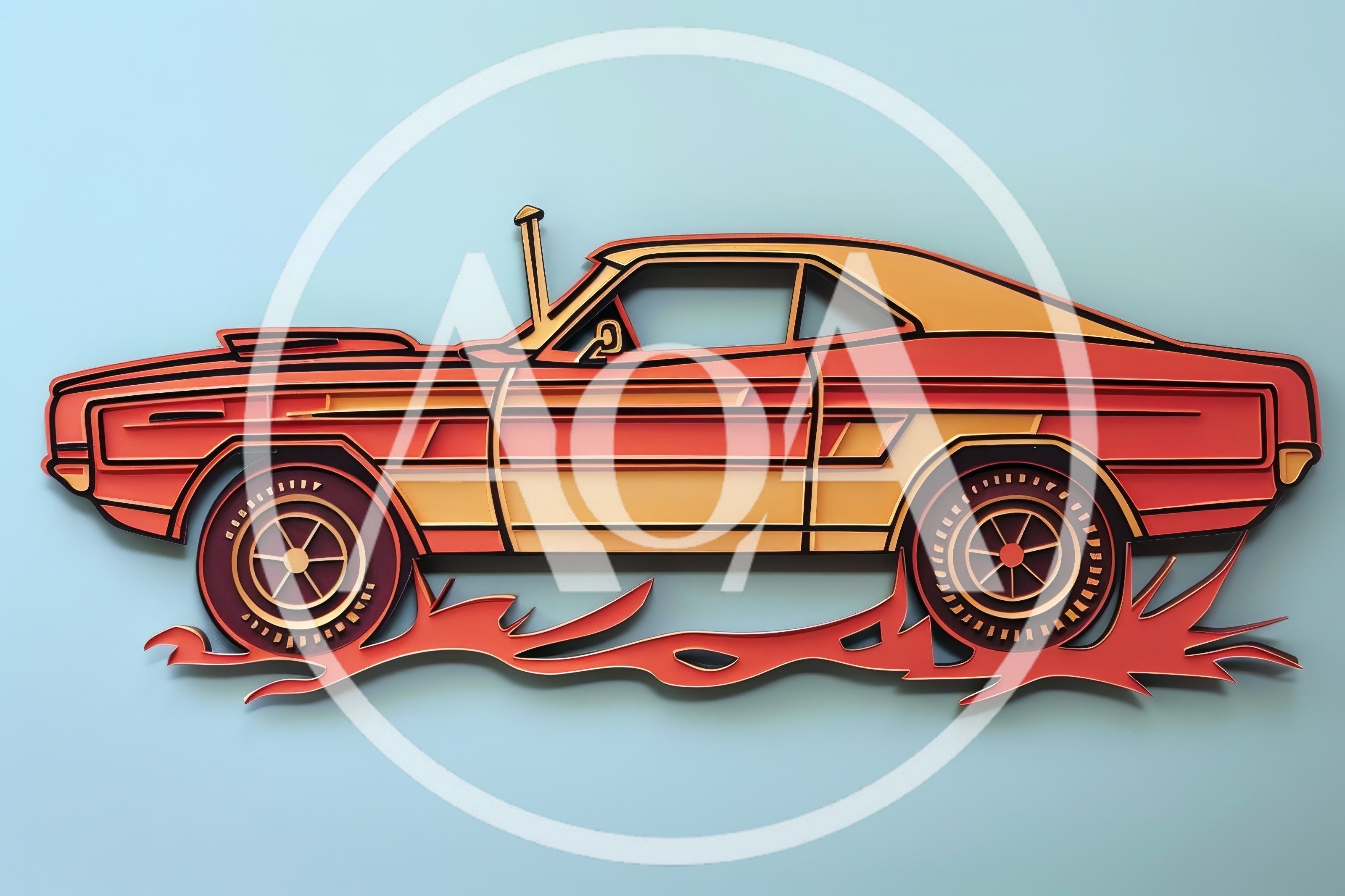 Layered Wood Art Of A Classic Muscle Car