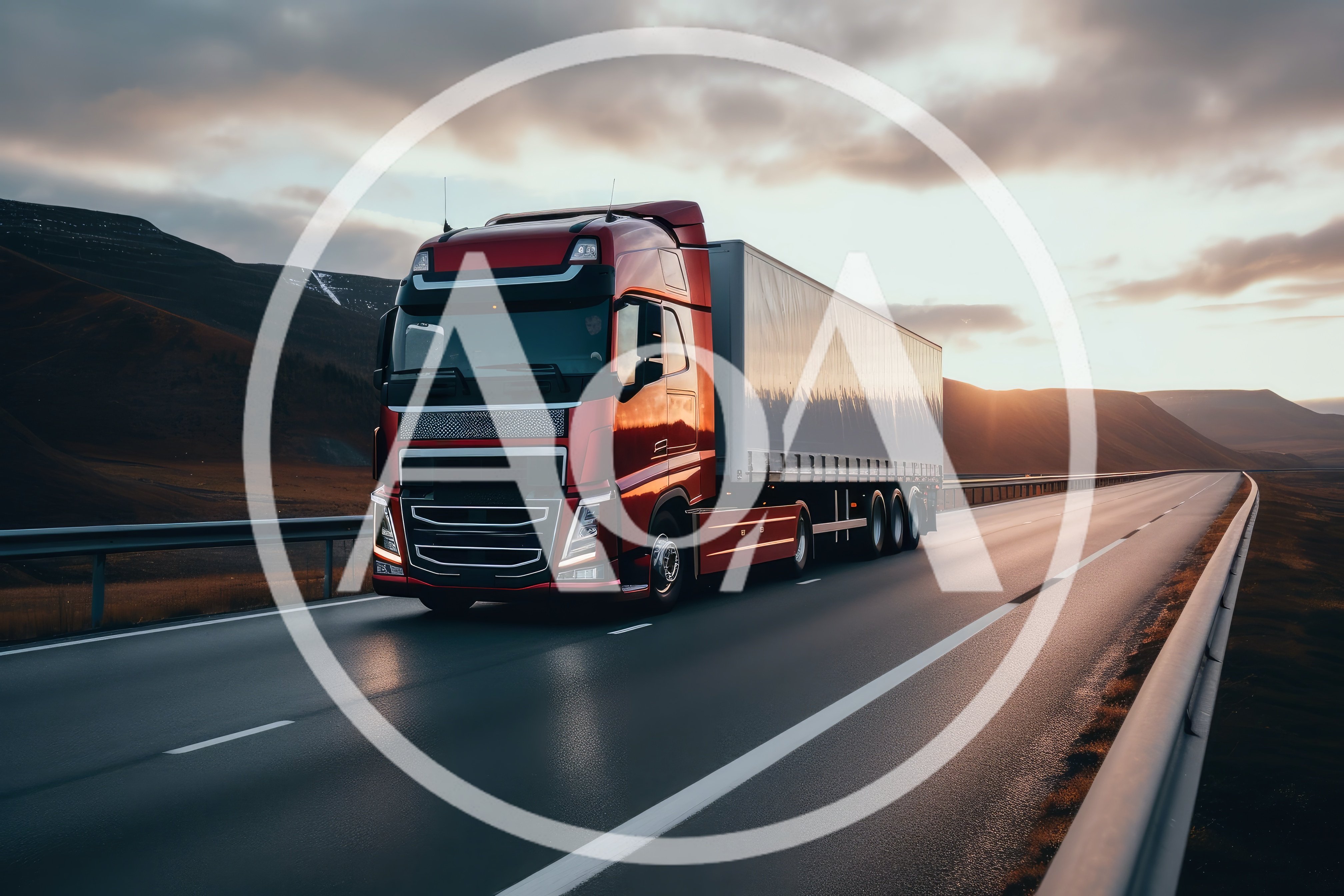 Red Semi Truck Driving On A Scenic Highway