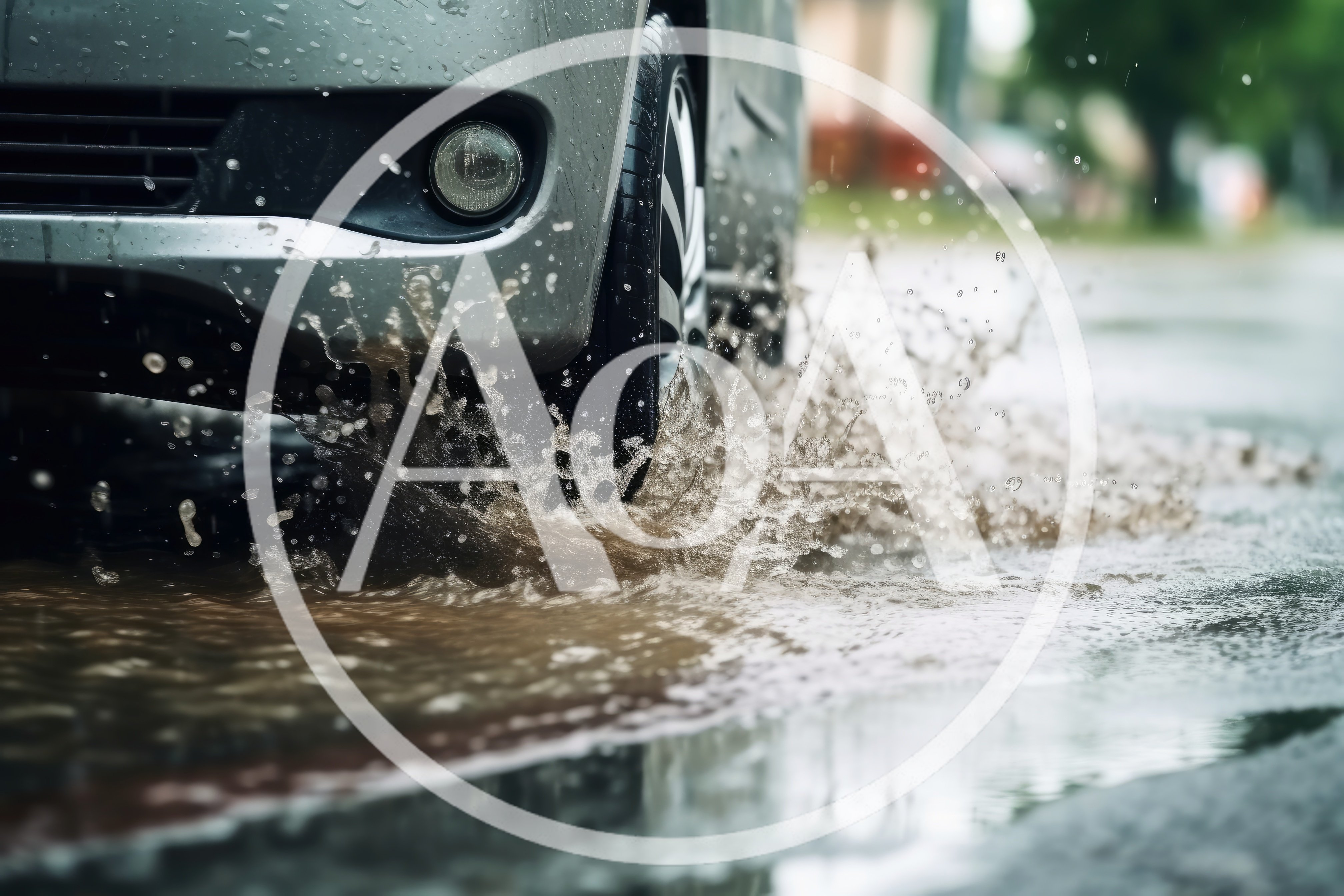 Car Driving Through A Deep Puddle