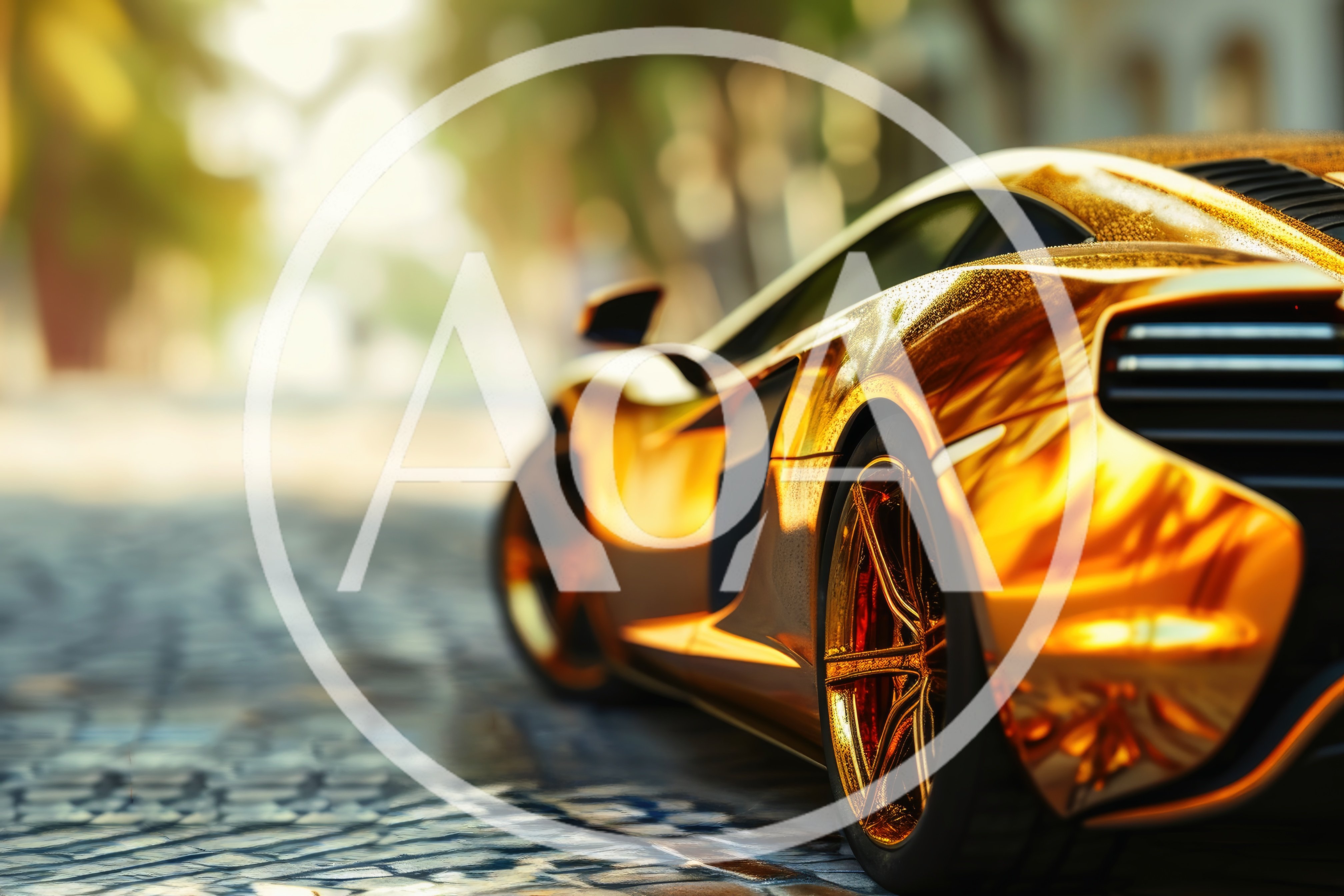 Golden Supercar Parked On A Cobblestone Street