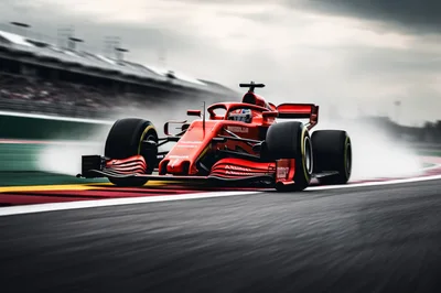 Red Formula One Race Car Speeding On Track