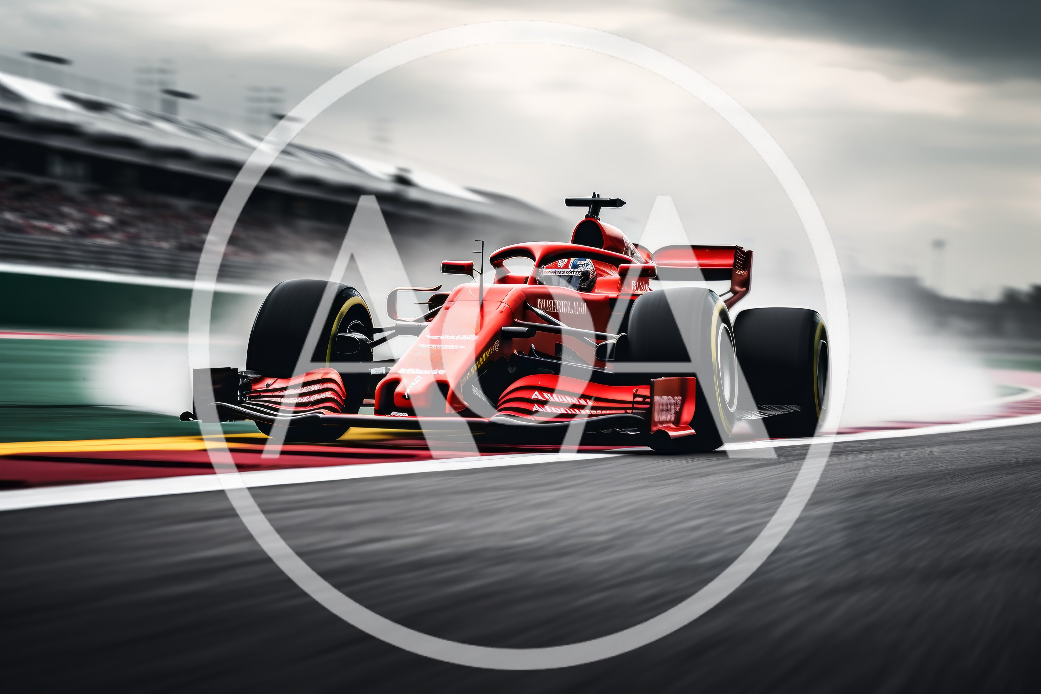 Red Formula One Race Car Speeding On Track
