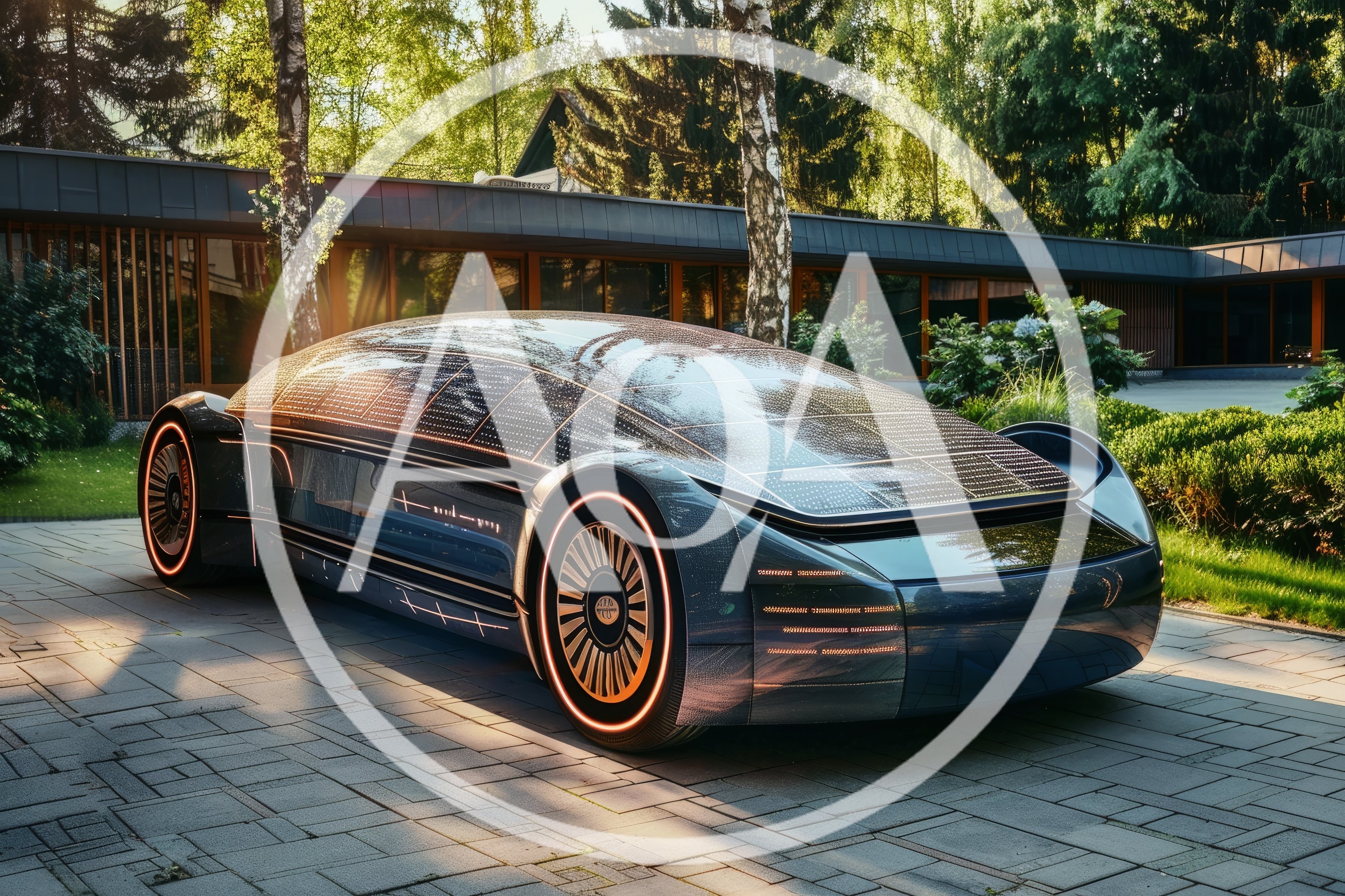 Futuristic Solar Powered Concept Car Parked Outdoors