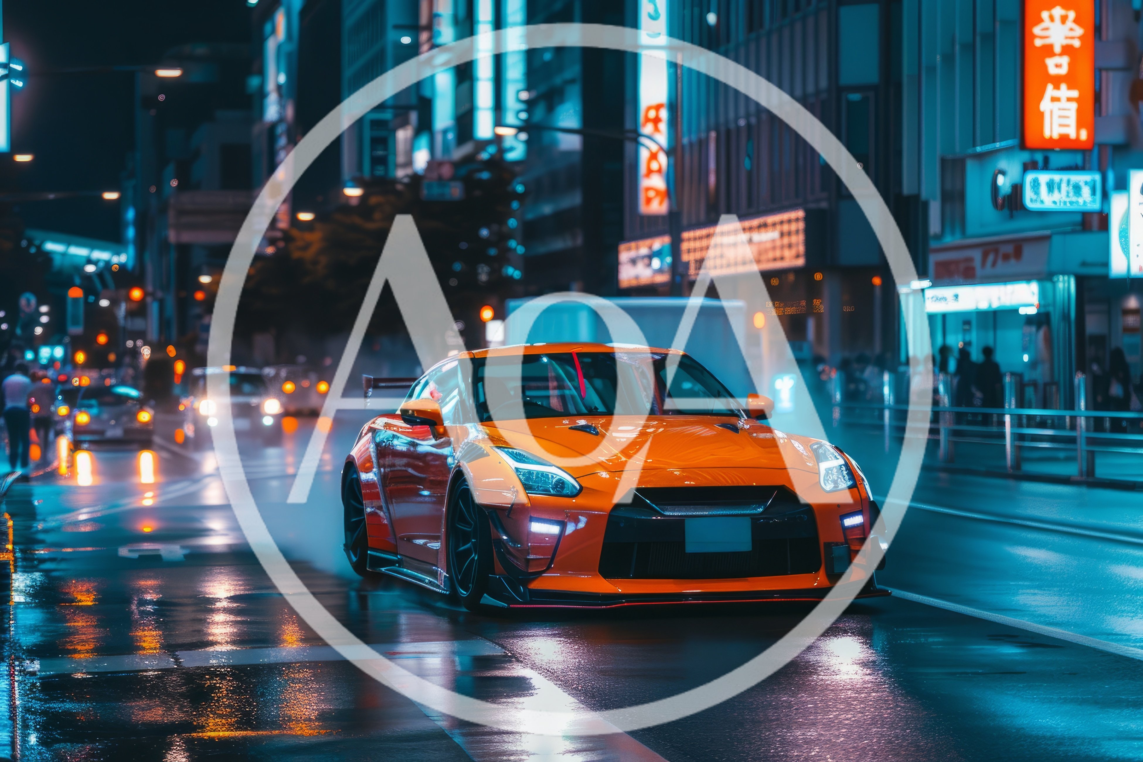 Modified Orange Nissan GT-R Driving Through Tokyo Streets