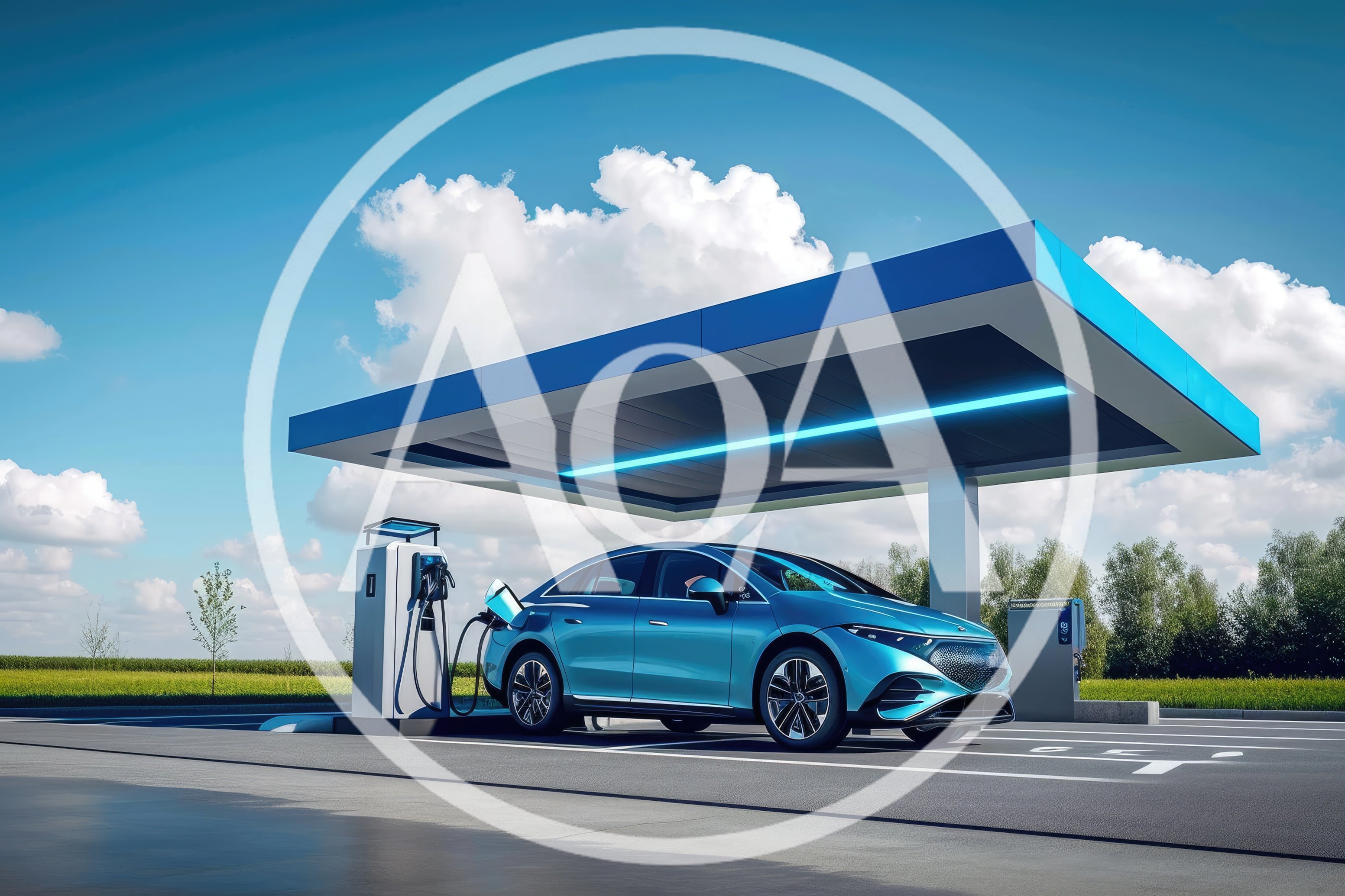 Electric Sedan Charging At A Modern Solar Station