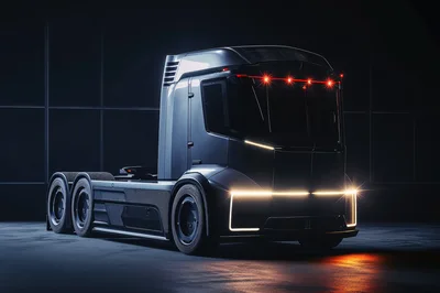 Futuristic Electric Semi Truck in Dark Studio