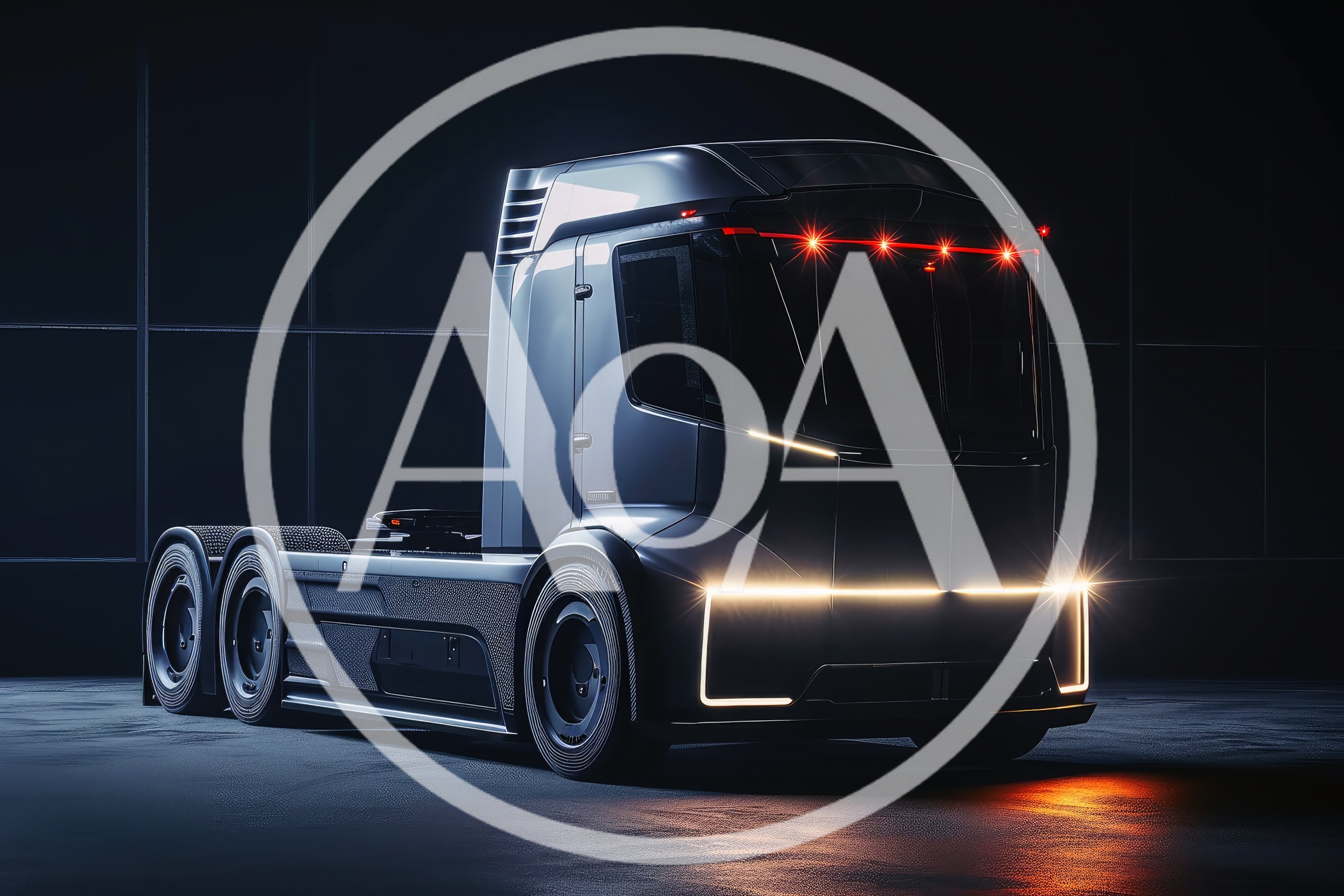 Futuristic Electric Semi Truck in Dark Studio