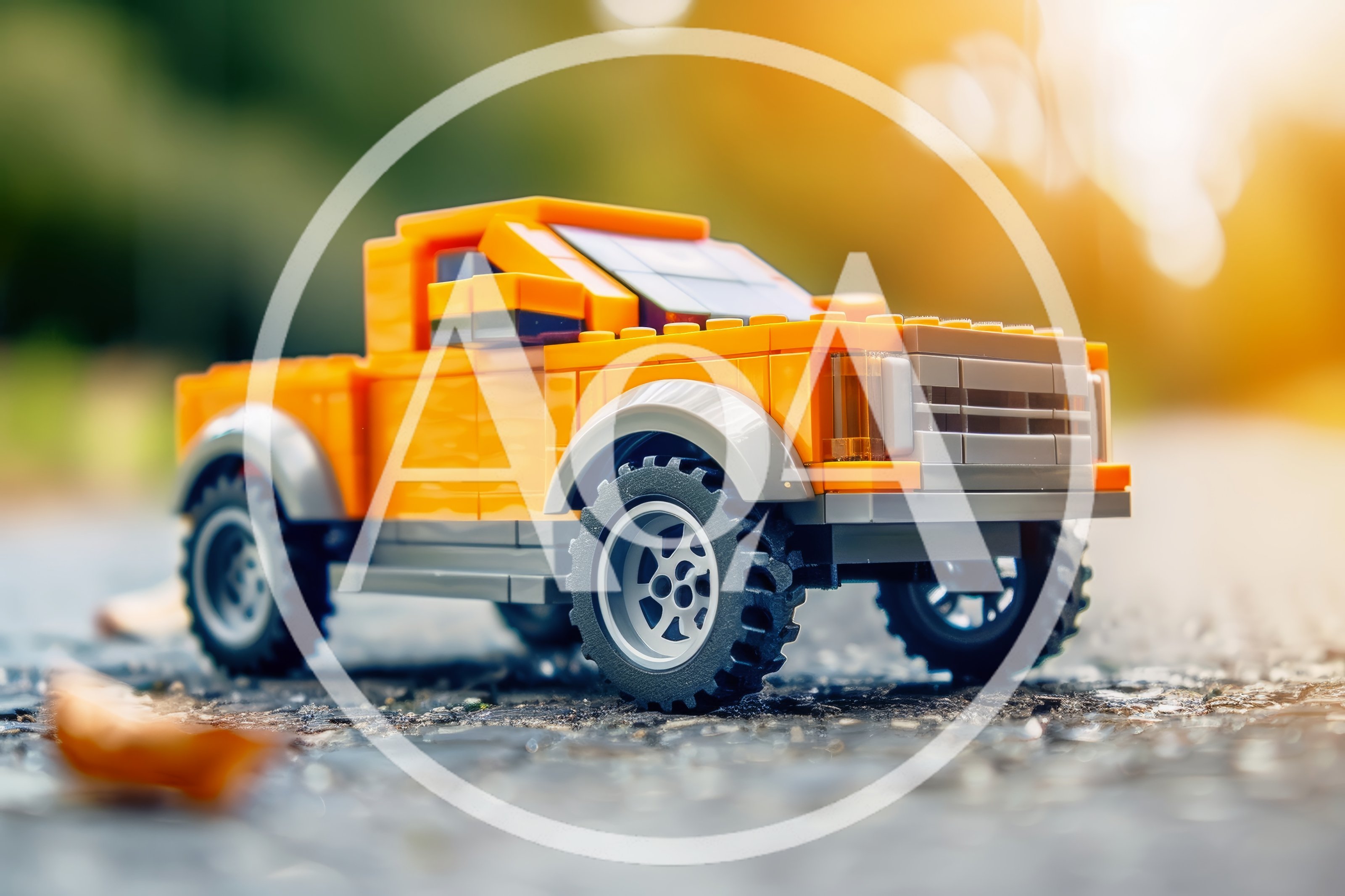 Orange Toy Pickup Truck on Asphalt Road