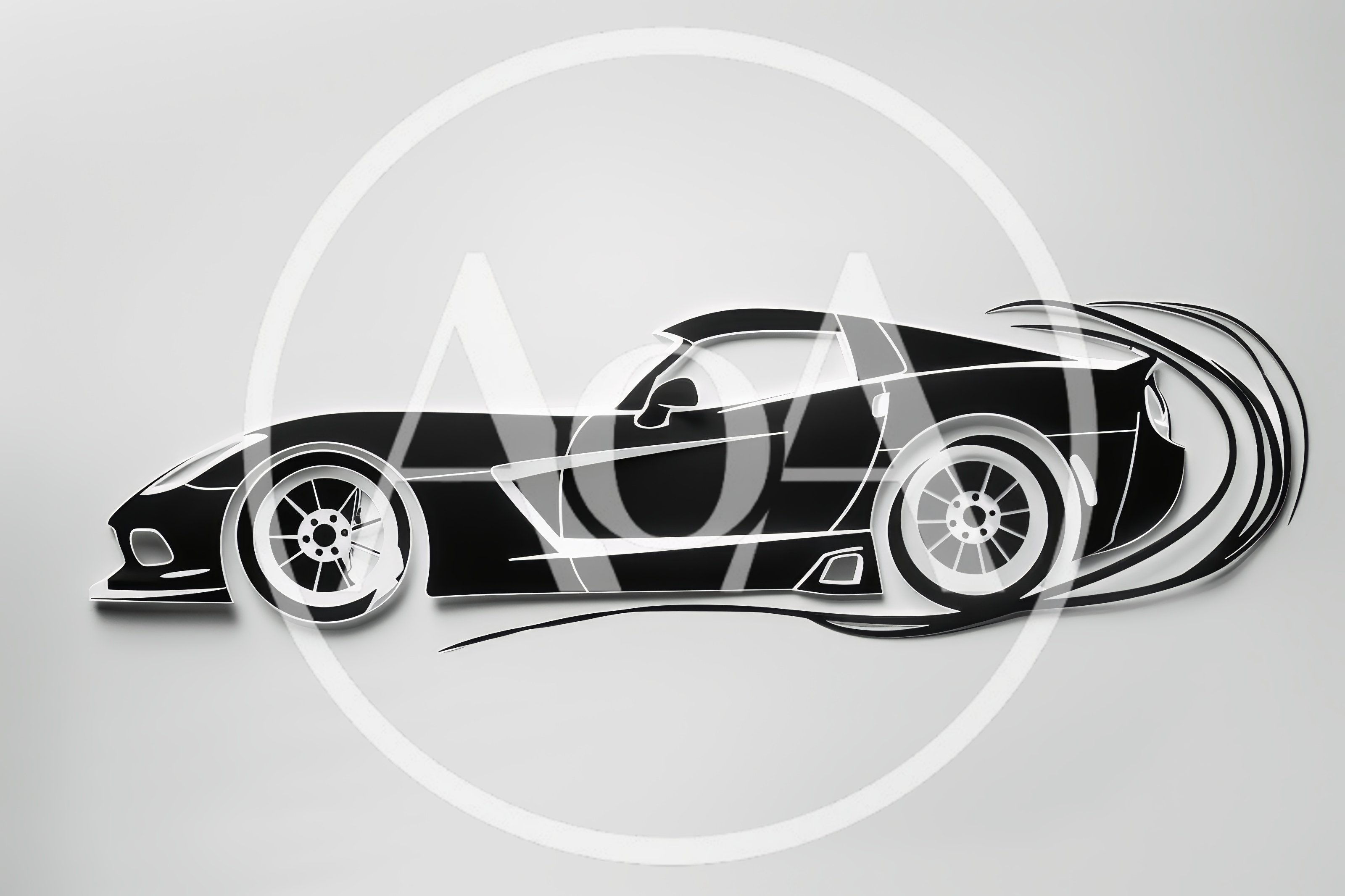 Stylized Black And White Sports Car Silhouette