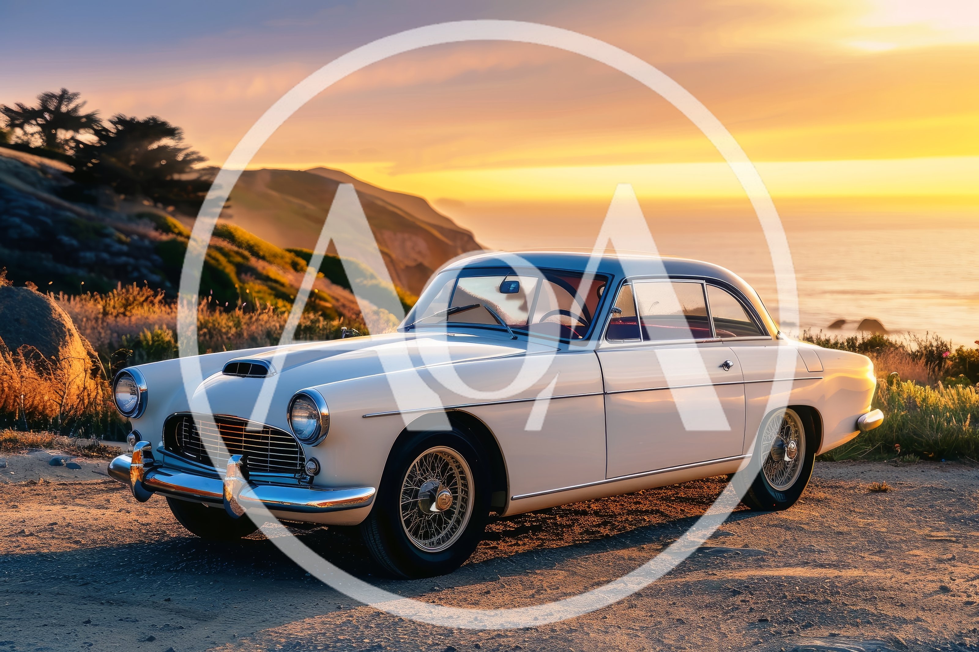 Vintage White Sports Car Parked On Coastal Cliffside