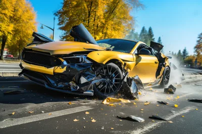 Yellow Sports Car Involved In High Speed Road Accident