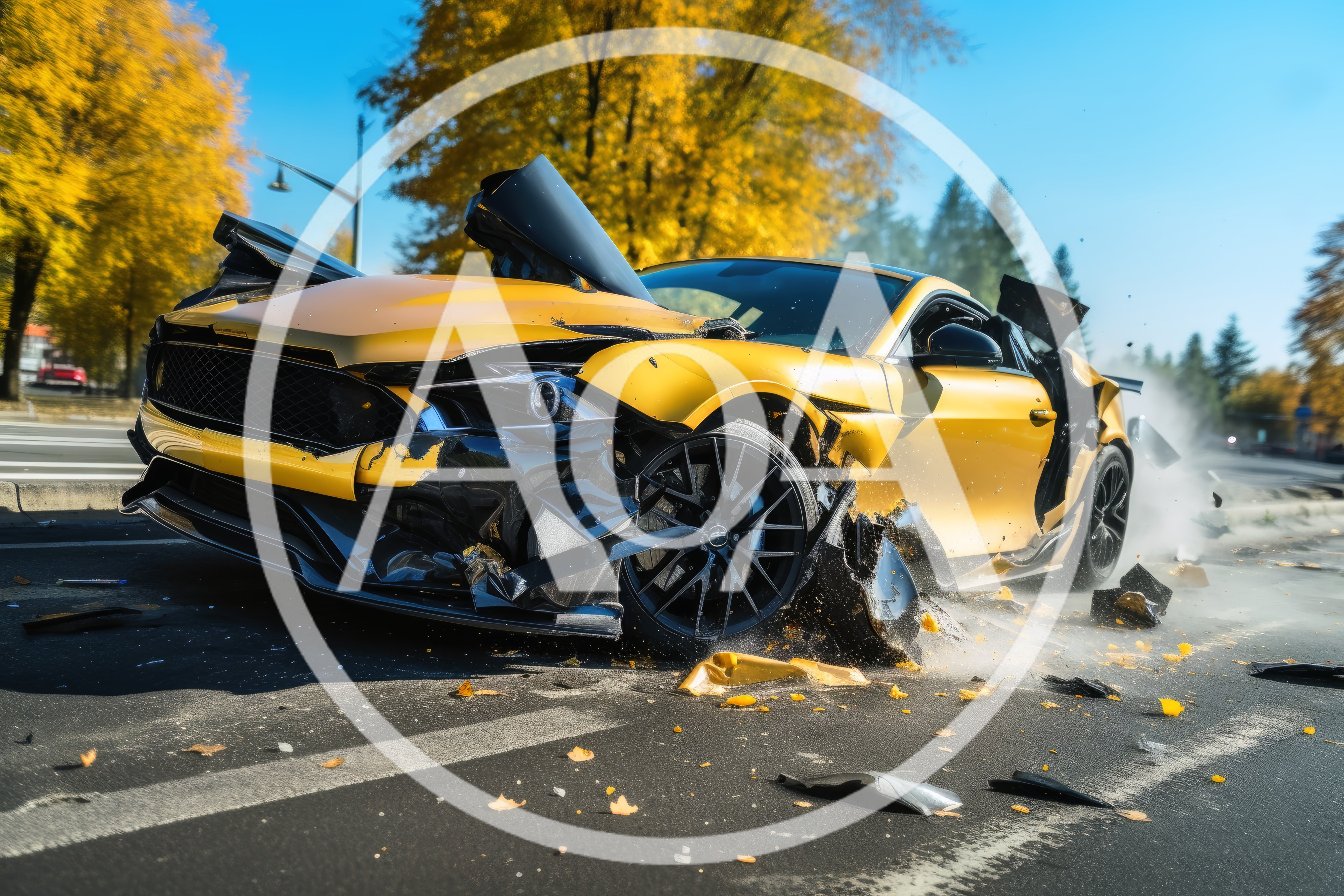 Yellow Sports Car Involved In High Speed Road Accident