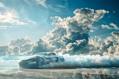 Wireframe Sports Car Drifting on Wet Asphalt